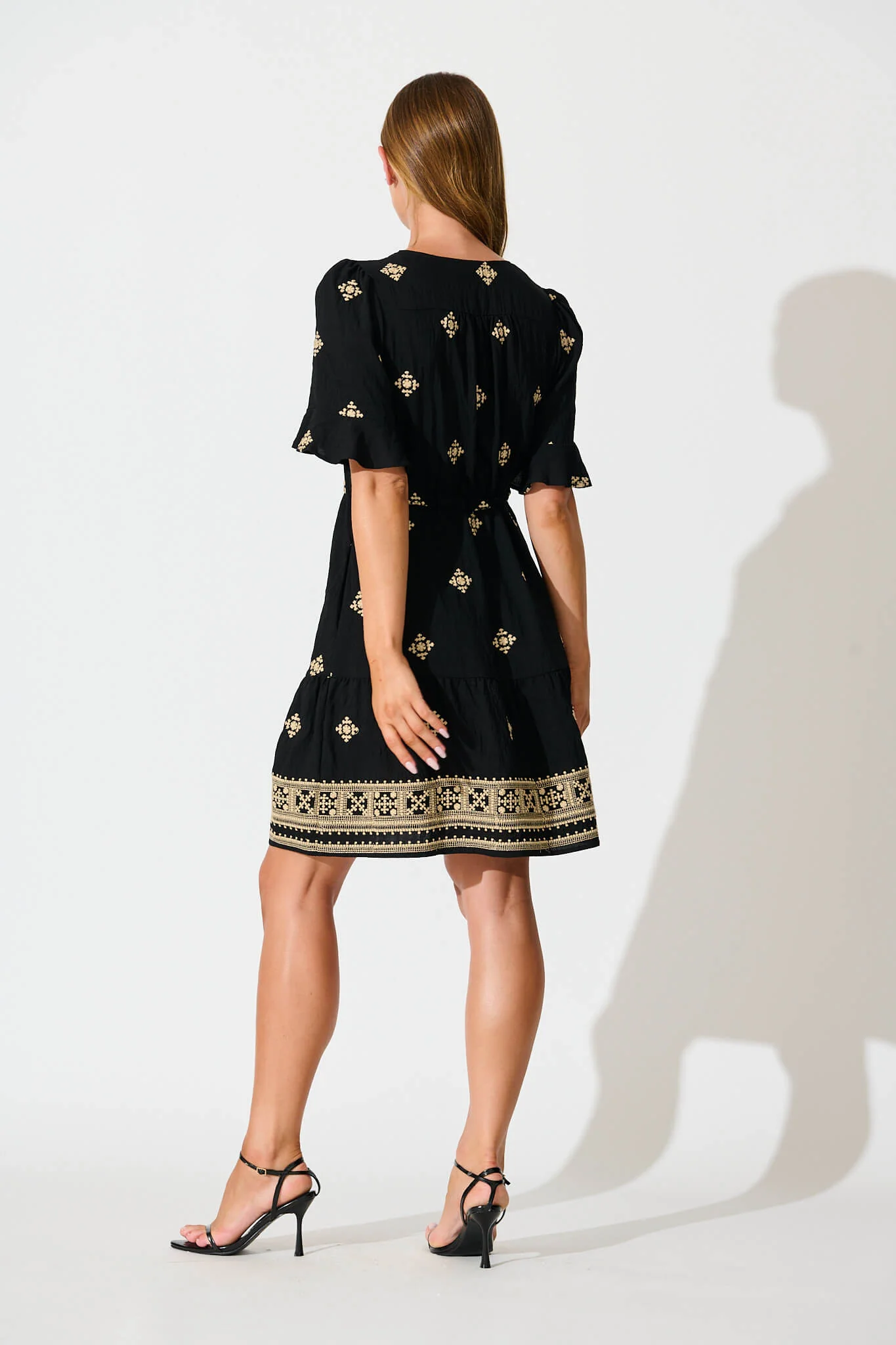 Reagan Dress in Black with Cream Embroidery - Image 4