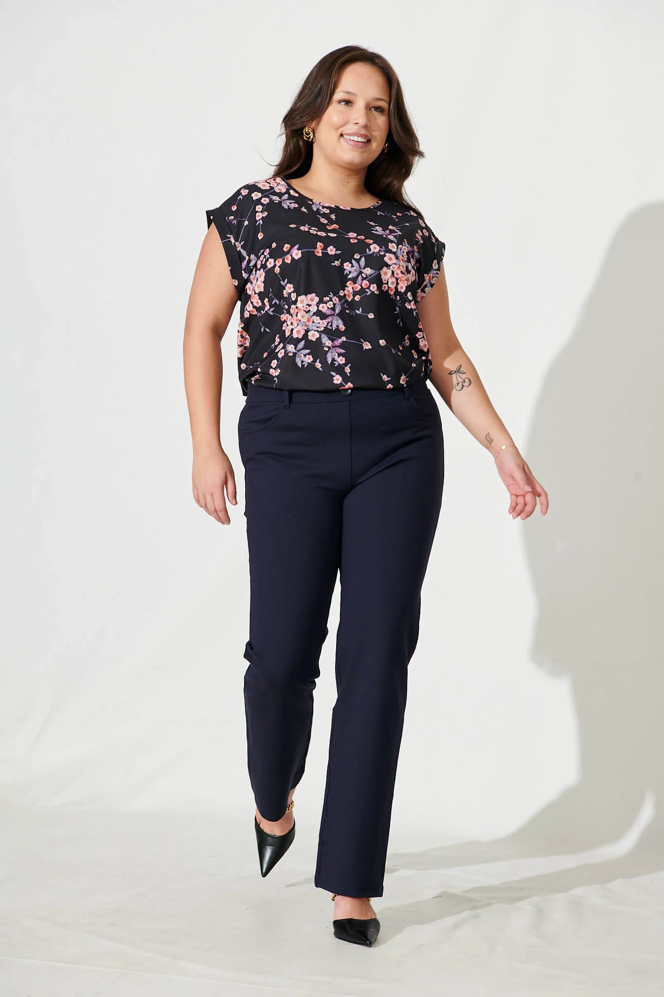 Rejina Top In Black With Cherry Blossom - Image 6