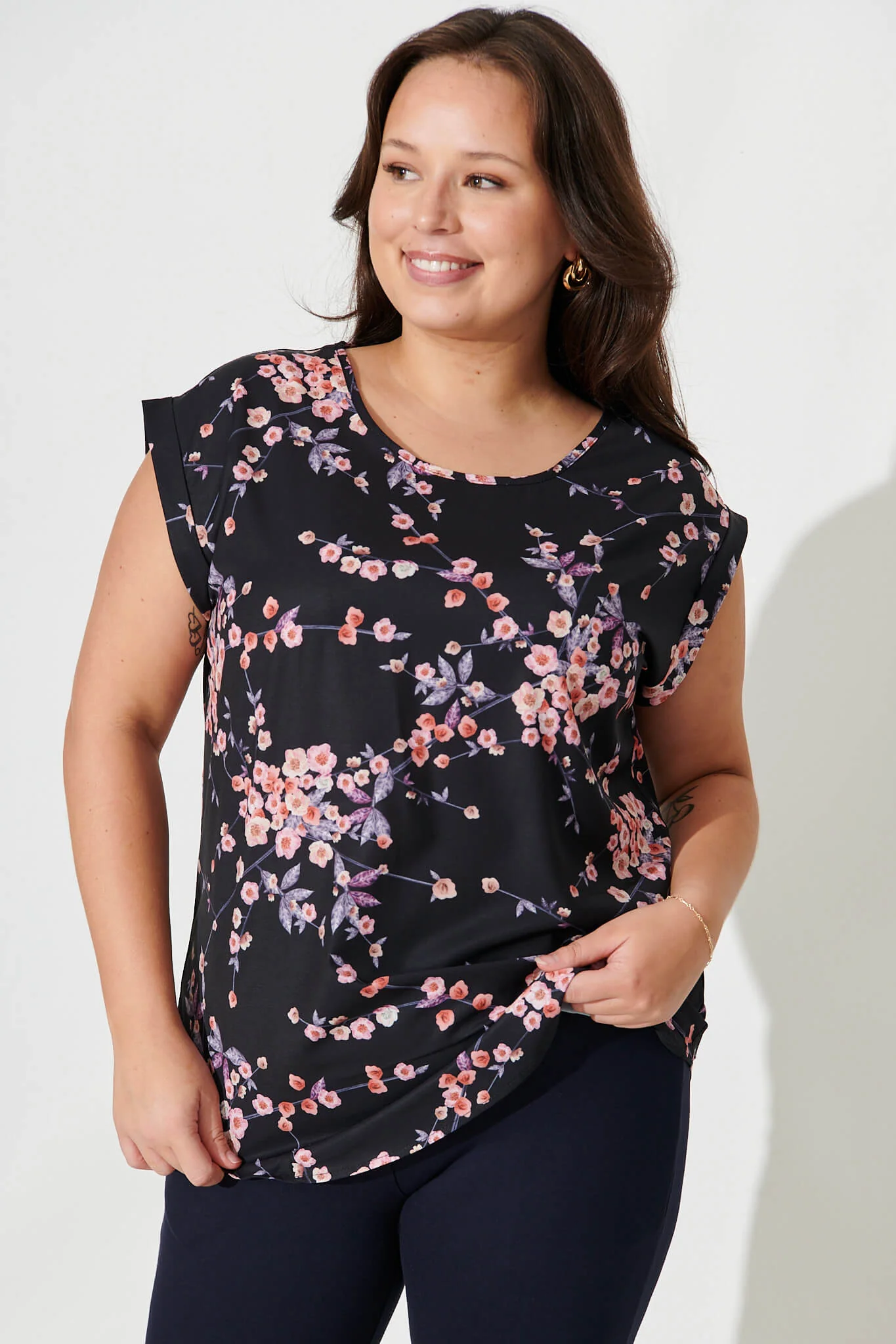 Rejina Top In Black With Cherry Blossom - Image 7