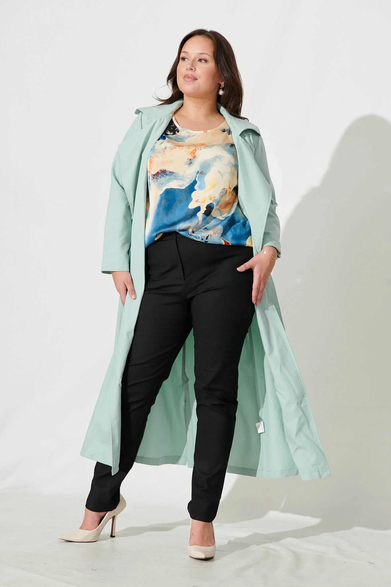 Rejina Top In Blue And Cream Watercolour Satin - Image 7
