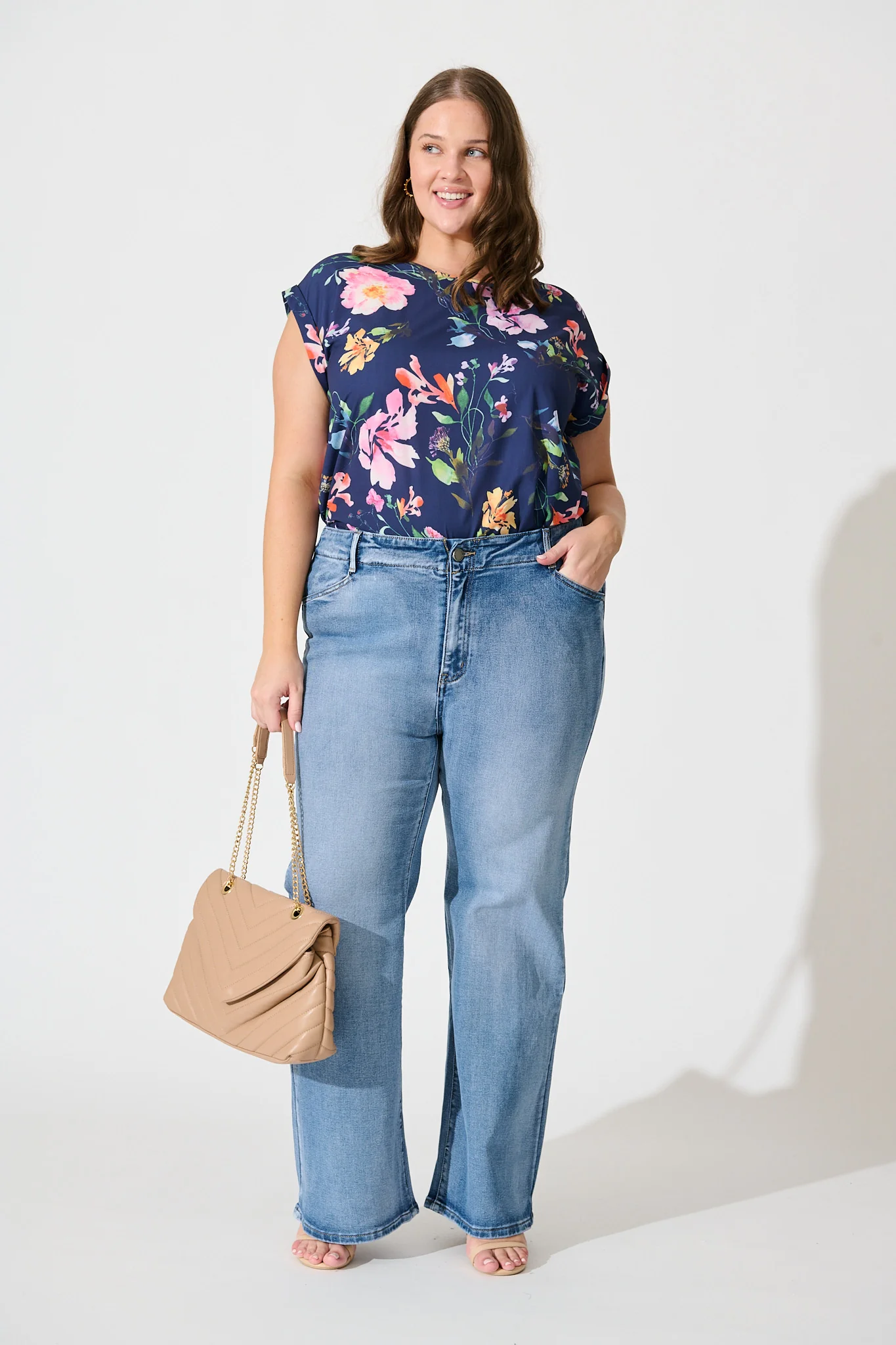 Rejina Top In Navy With Multi Floral Print - Image 5