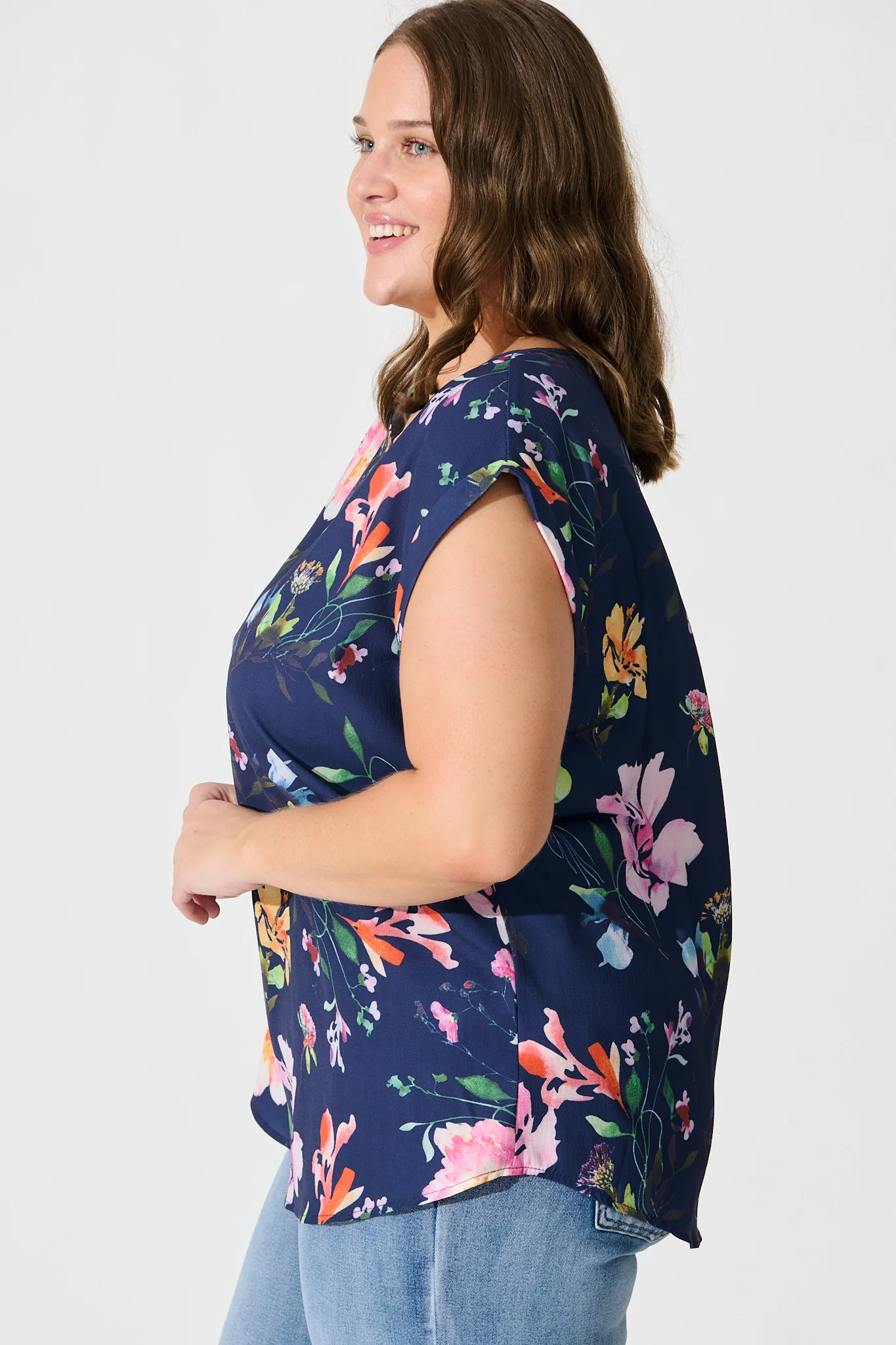 Rejina Top In Navy With Multi Floral Print - Image 6