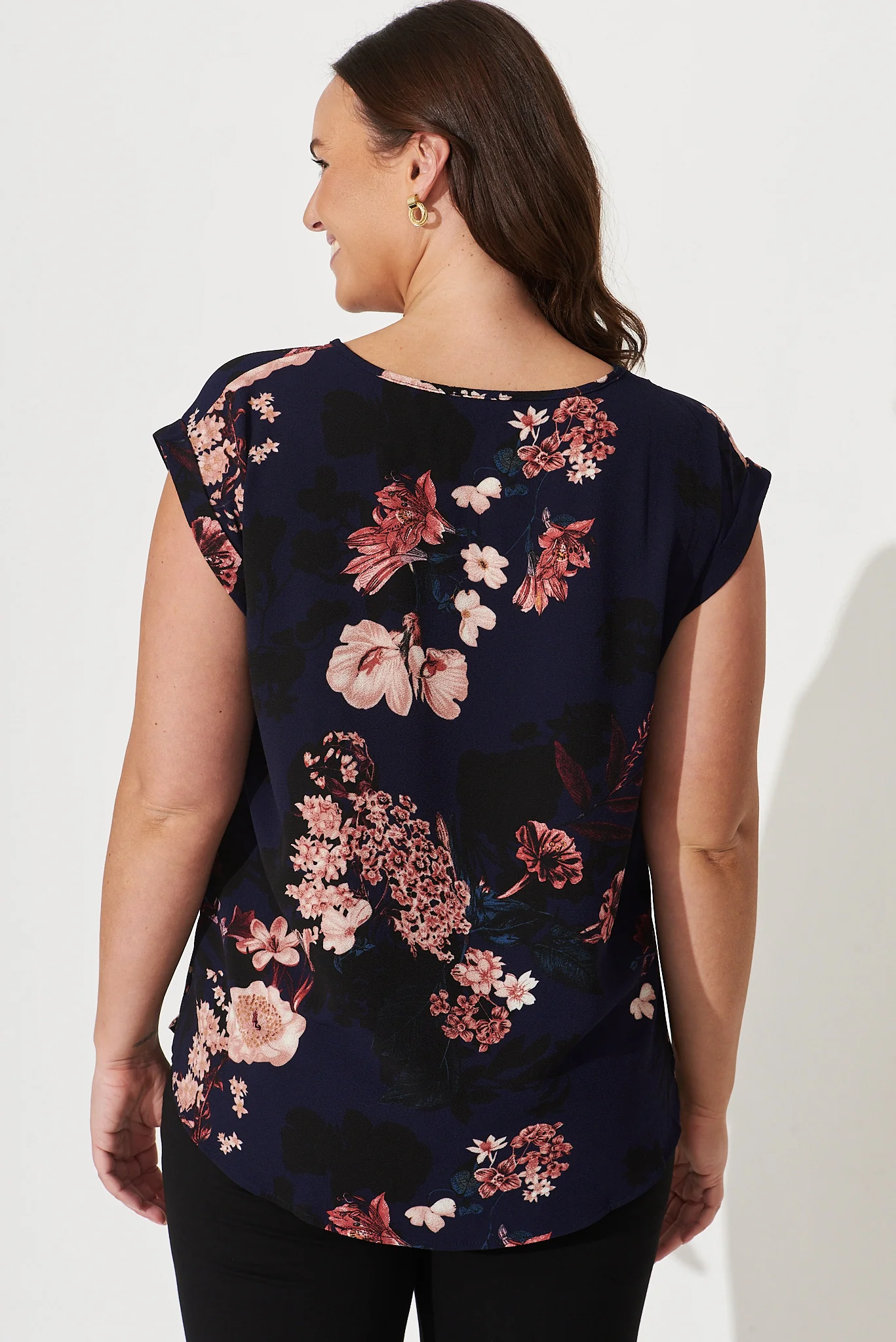 Rejina Top In Navy With Pink And Blush Floral - Image 9