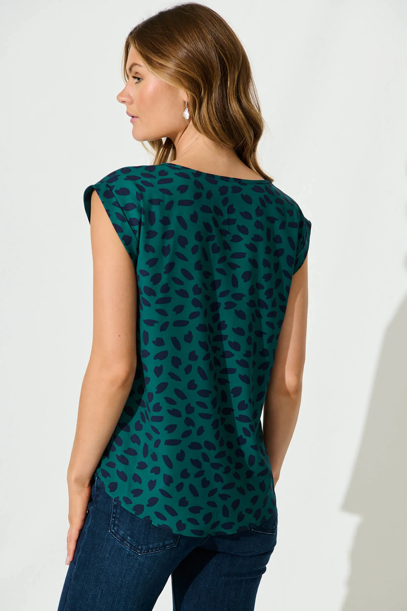 Rejina Top In Teal With Navy Leaf - Image 3