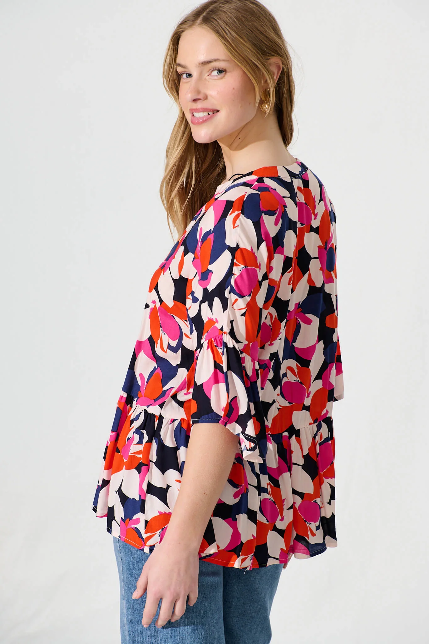 Relia Top In Navy With Multi Print - Image 3