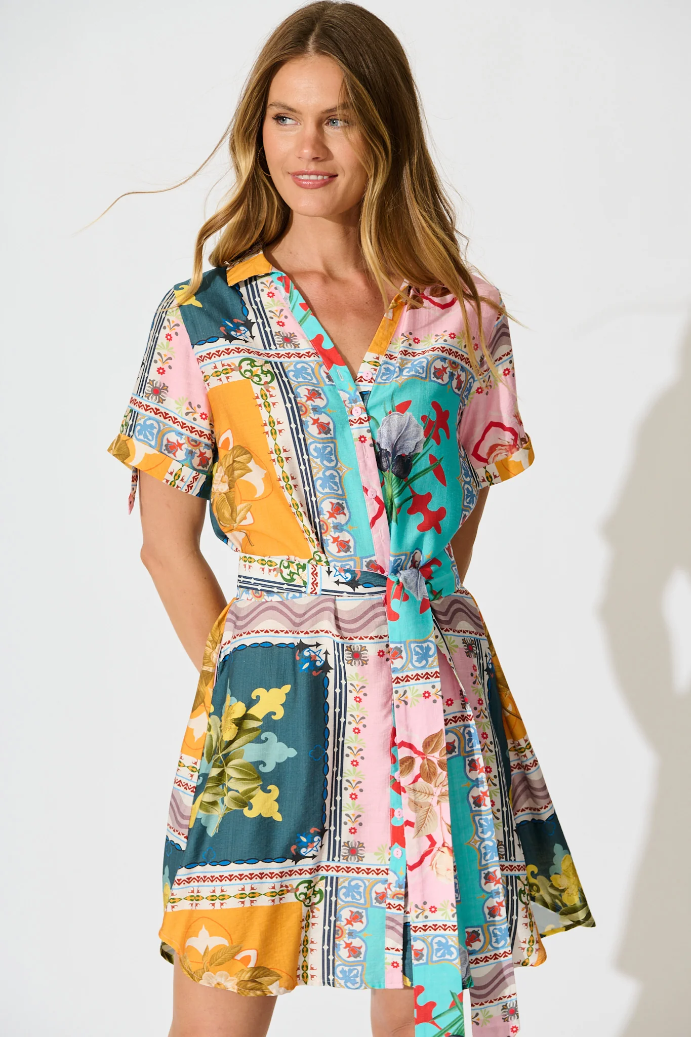 Remie Shirt Dress in Multi Floral Tile Print - Image 2