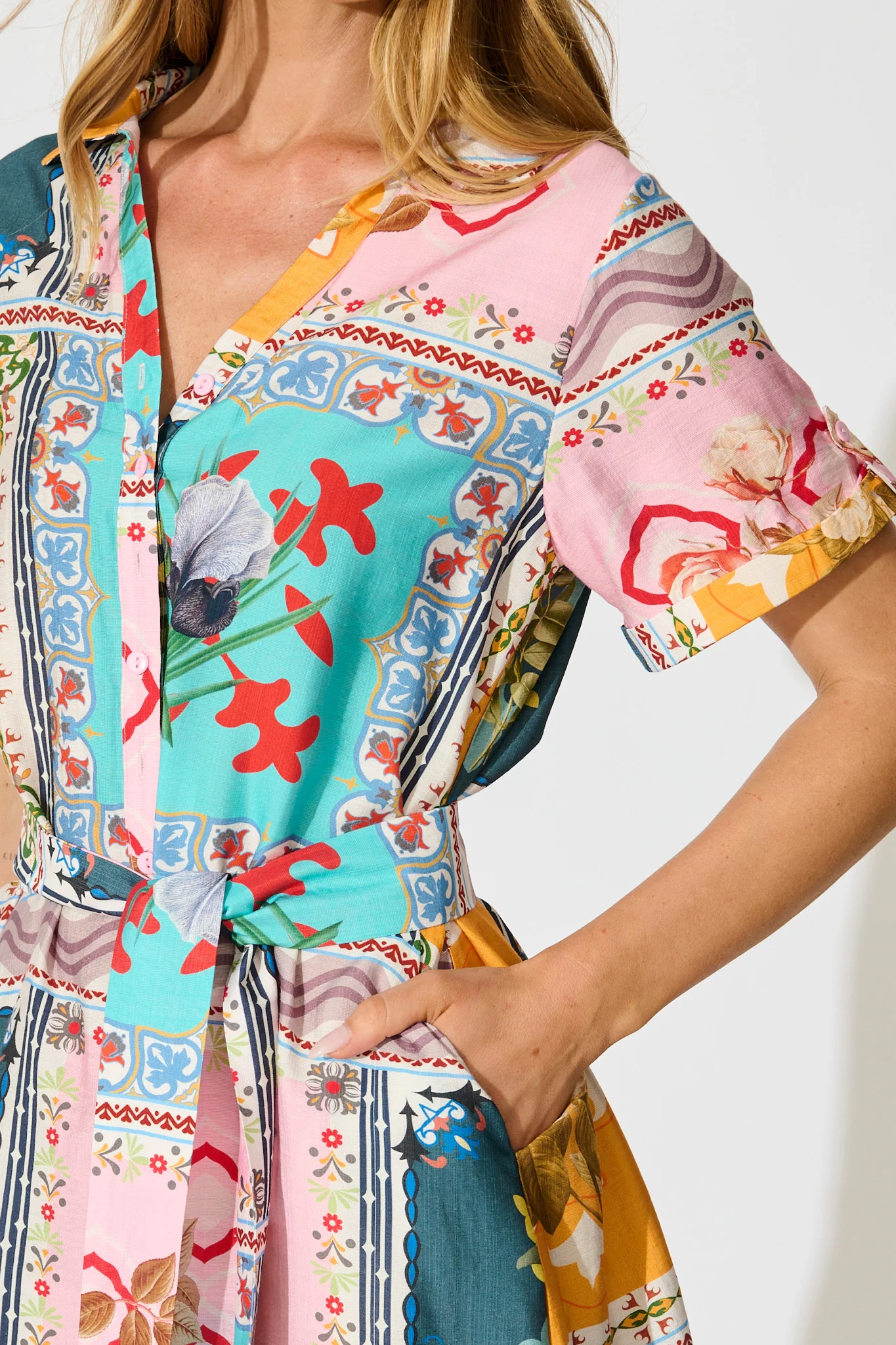 Remie Shirt Dress in Multi Floral Tile Print - Image 5