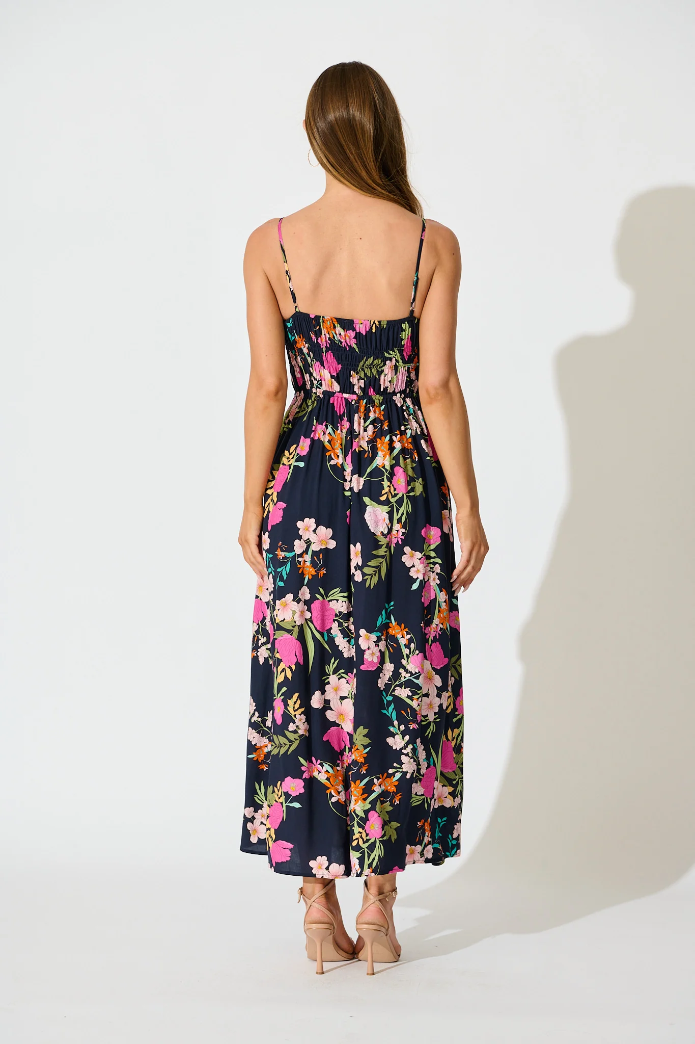 Remina Maxi Sundress in Navy with Pink Floral - Image 4