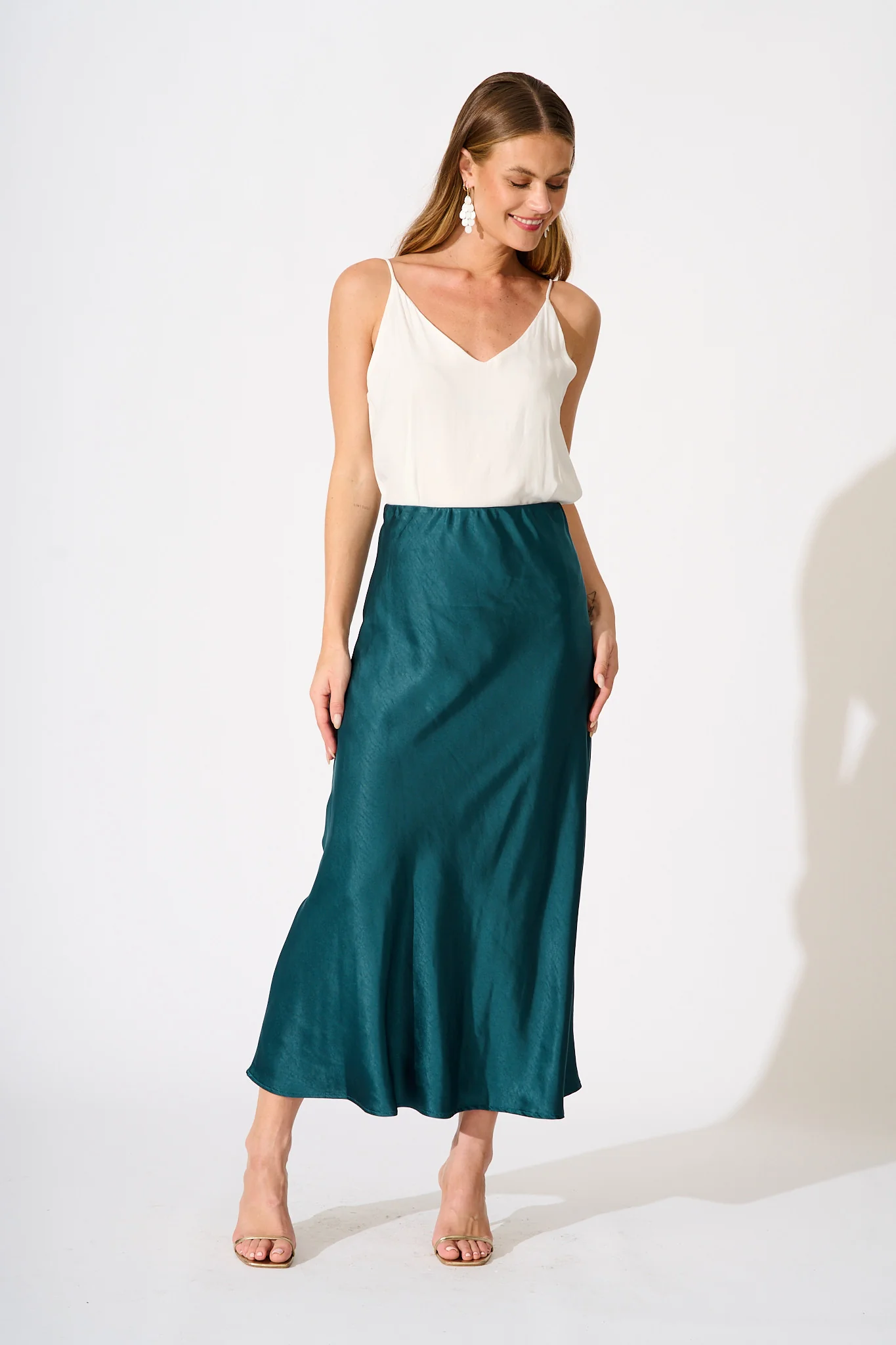 Reminisce Maxi Skirt in Emerald Satin