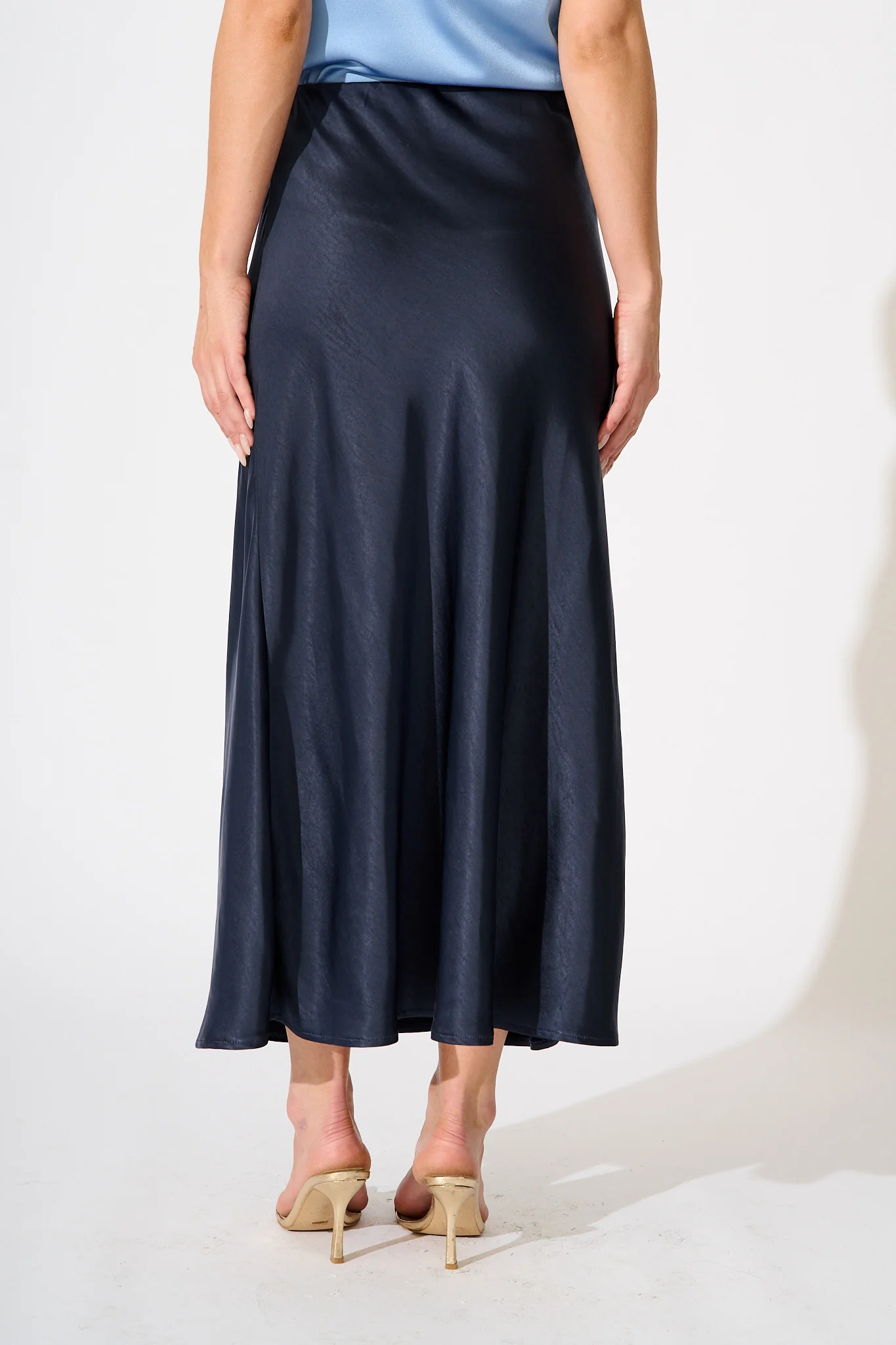 Reminisce Maxi Skirt in Navy Satin - Image 4
