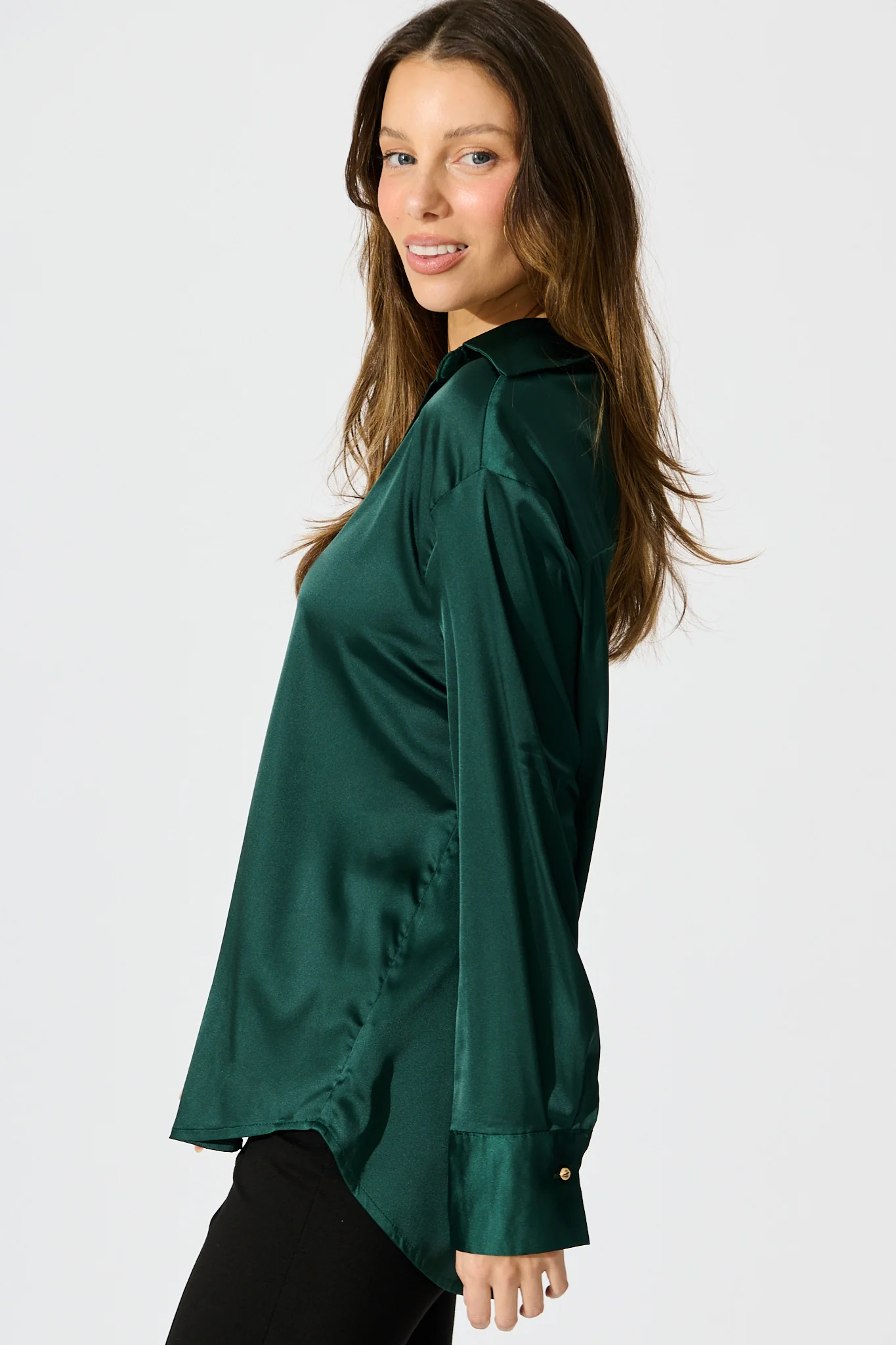 Retroshine Shirt in Emerald Satin - Image 2