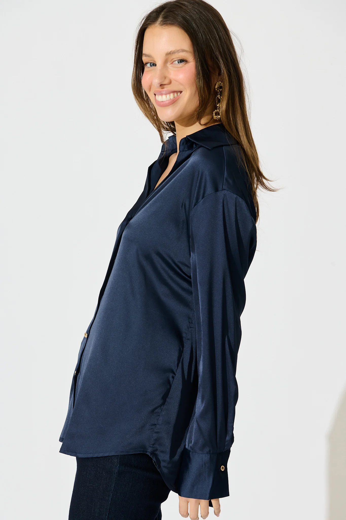 Retroshine Shirt in Navy Satin - Image 2