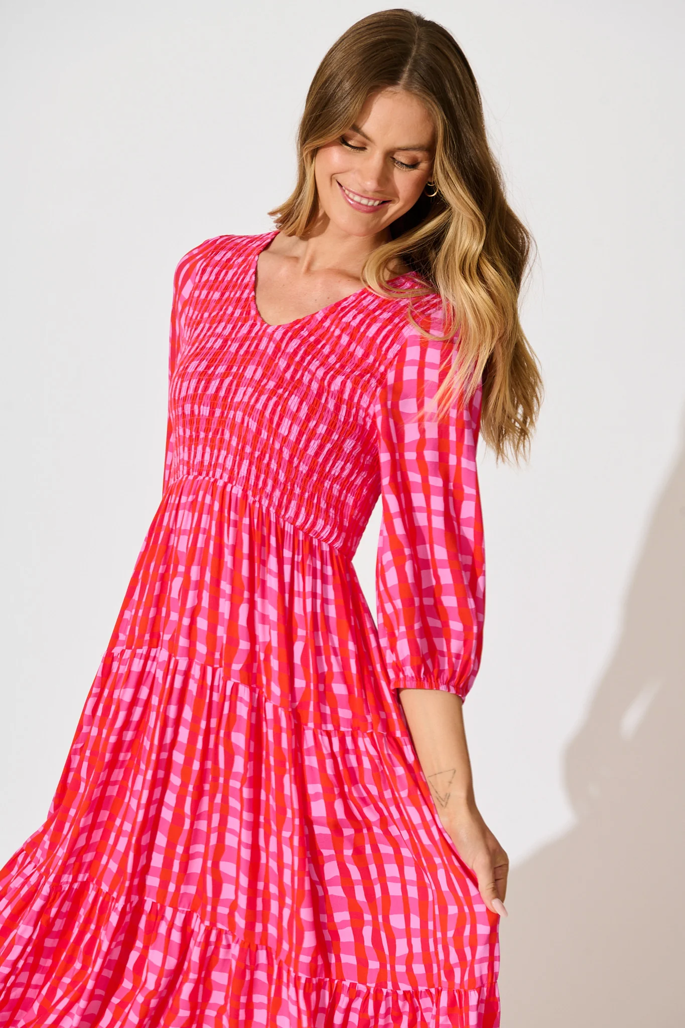 Riala Midi Dress in Multi Pink Gingham - Image 2