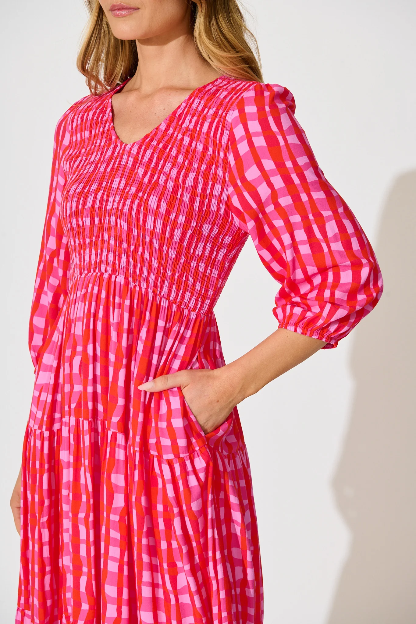 Riala Midi Dress in Multi Pink Gingham - Image 5