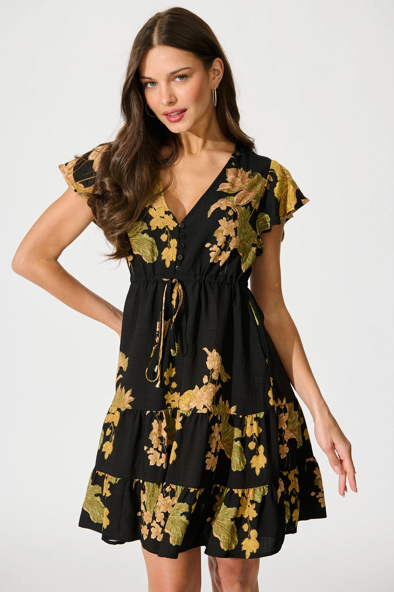 Rian Dress in Black Floral Linen Blend - Image 2