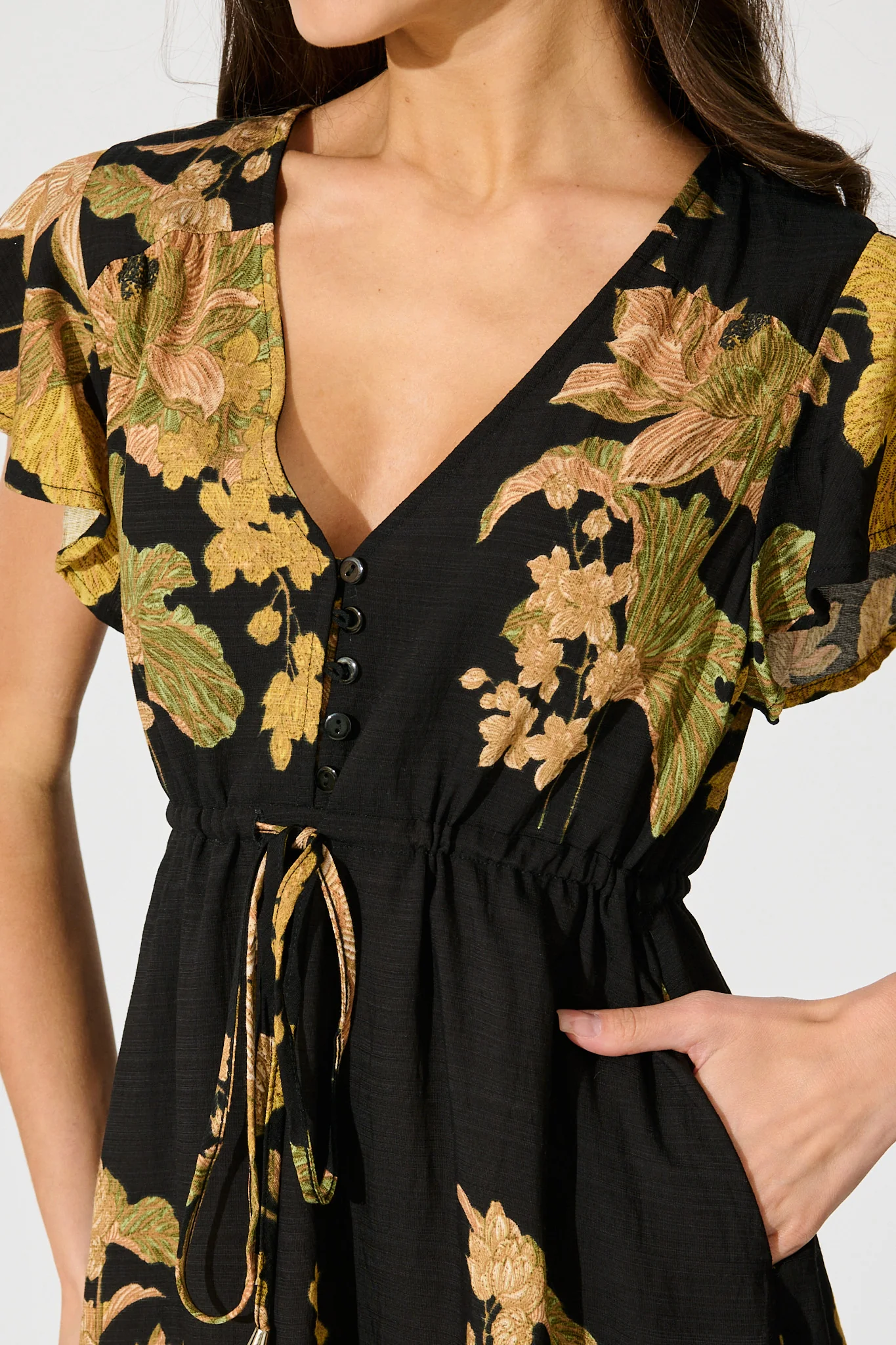 Rian Dress in Black Floral Linen Blend - Image 5
