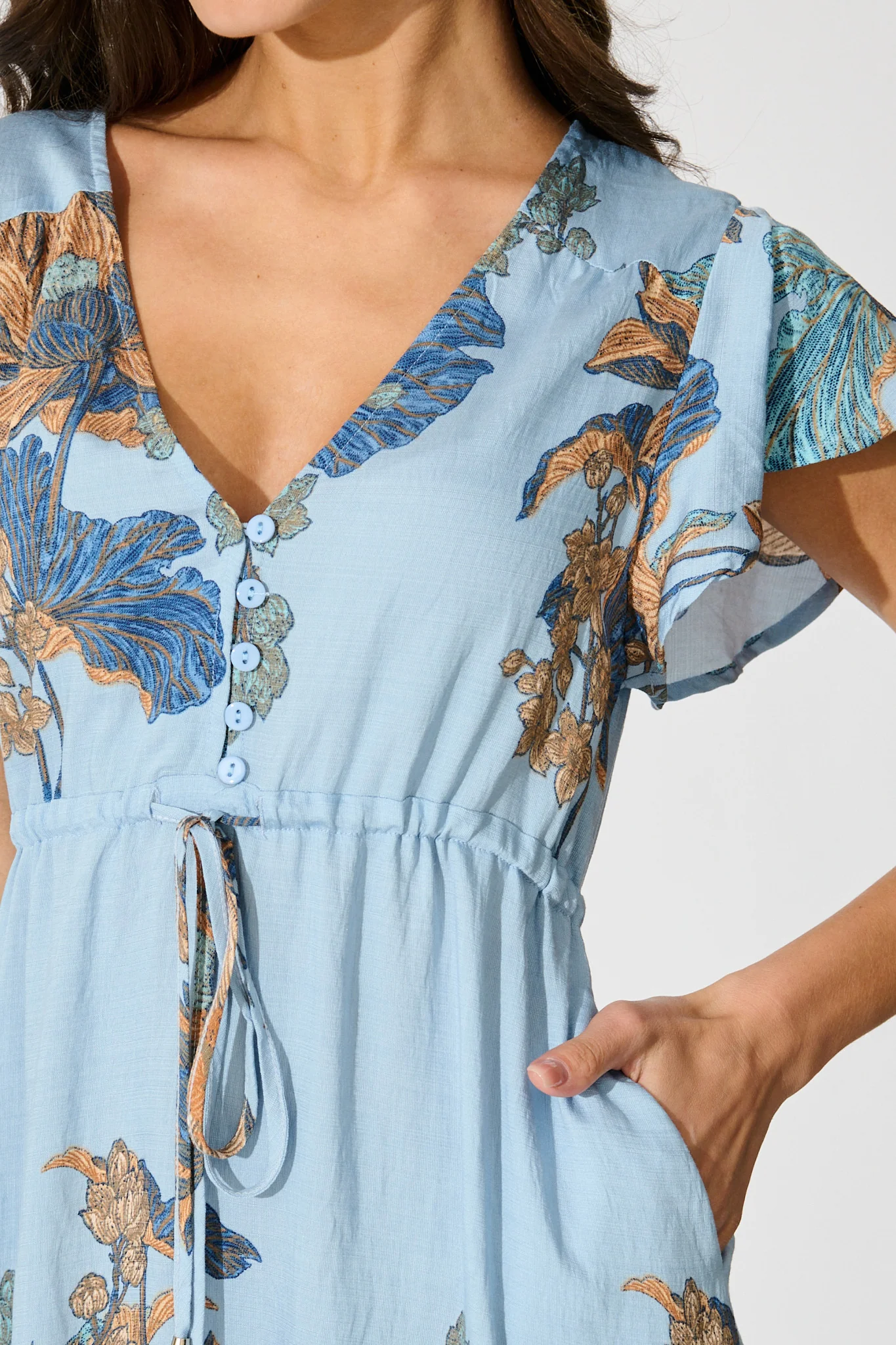 Rian Dress in Blue Floral Linen Blend - Image 5