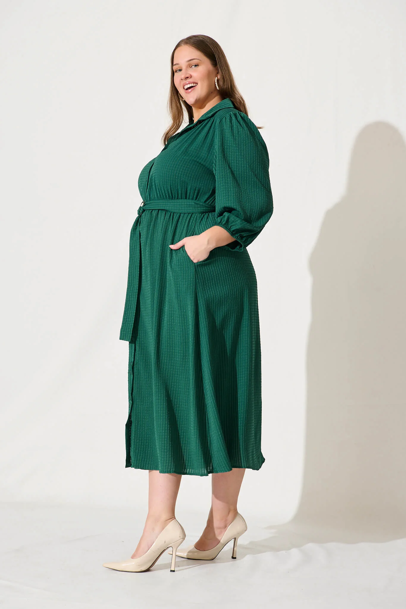 Rio Midi Shirt Dress In Emerald - Image 7