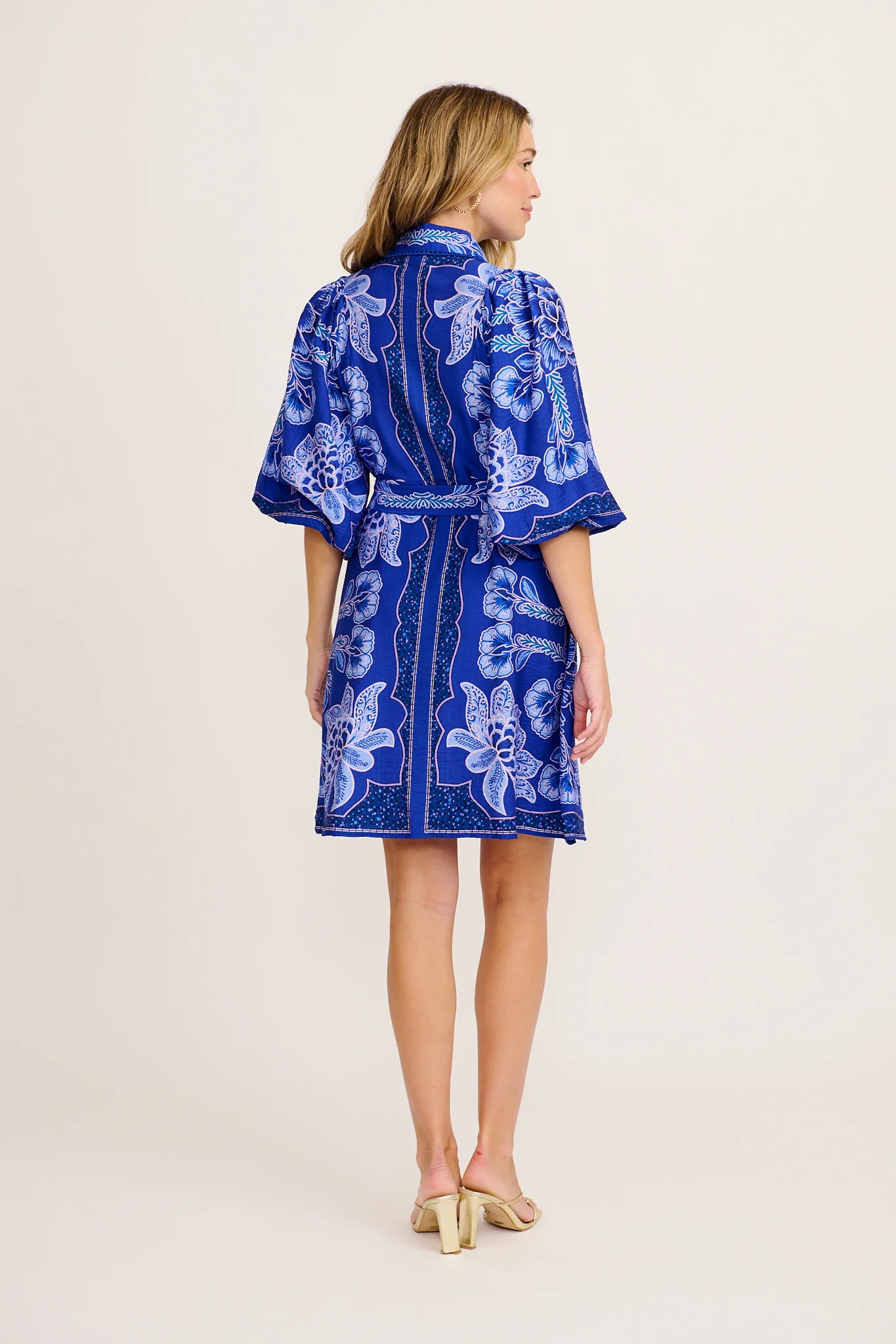 Risa Shirt Dress in Blue Floral Print Linen Blend - Image 4