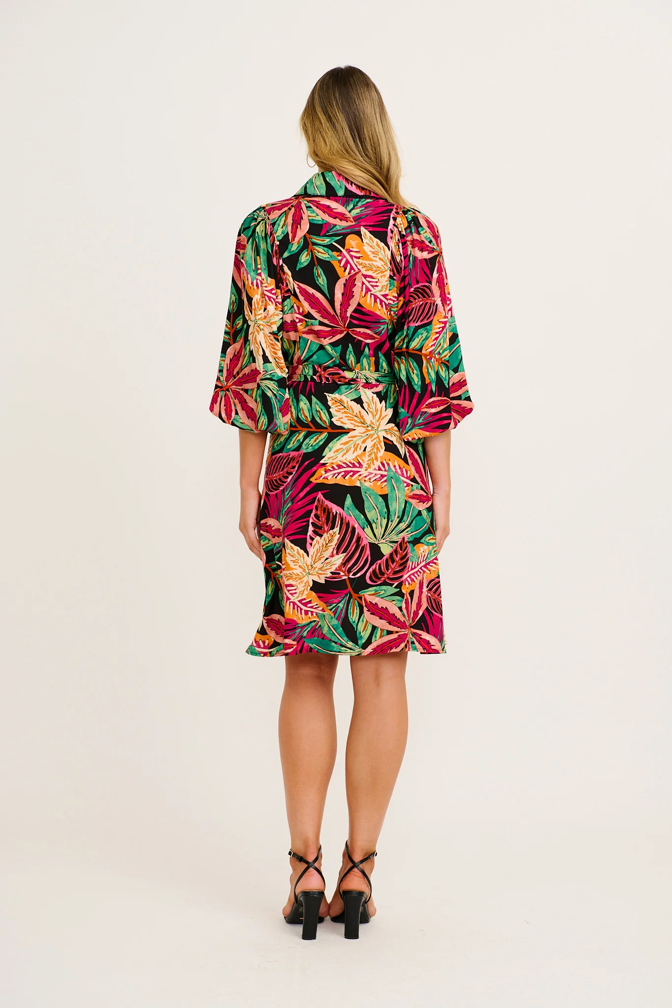 Risa Shirt Dress in Purple Multi Leaf Print - Image 4