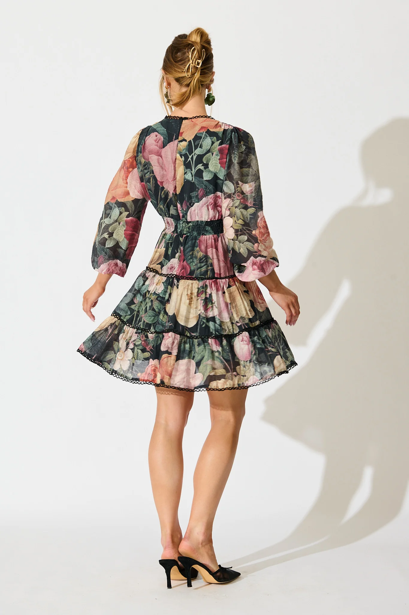 Riverstone Dress in Dark Multi Floral with Black Lace Trim - Image 4