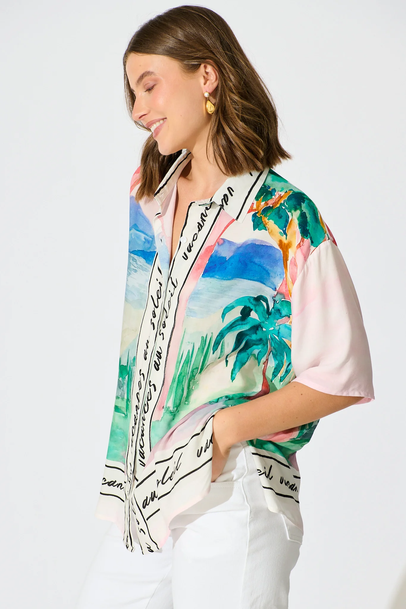 Riviera Allure Shirt in Blush Multi Landscape Print - Image 2