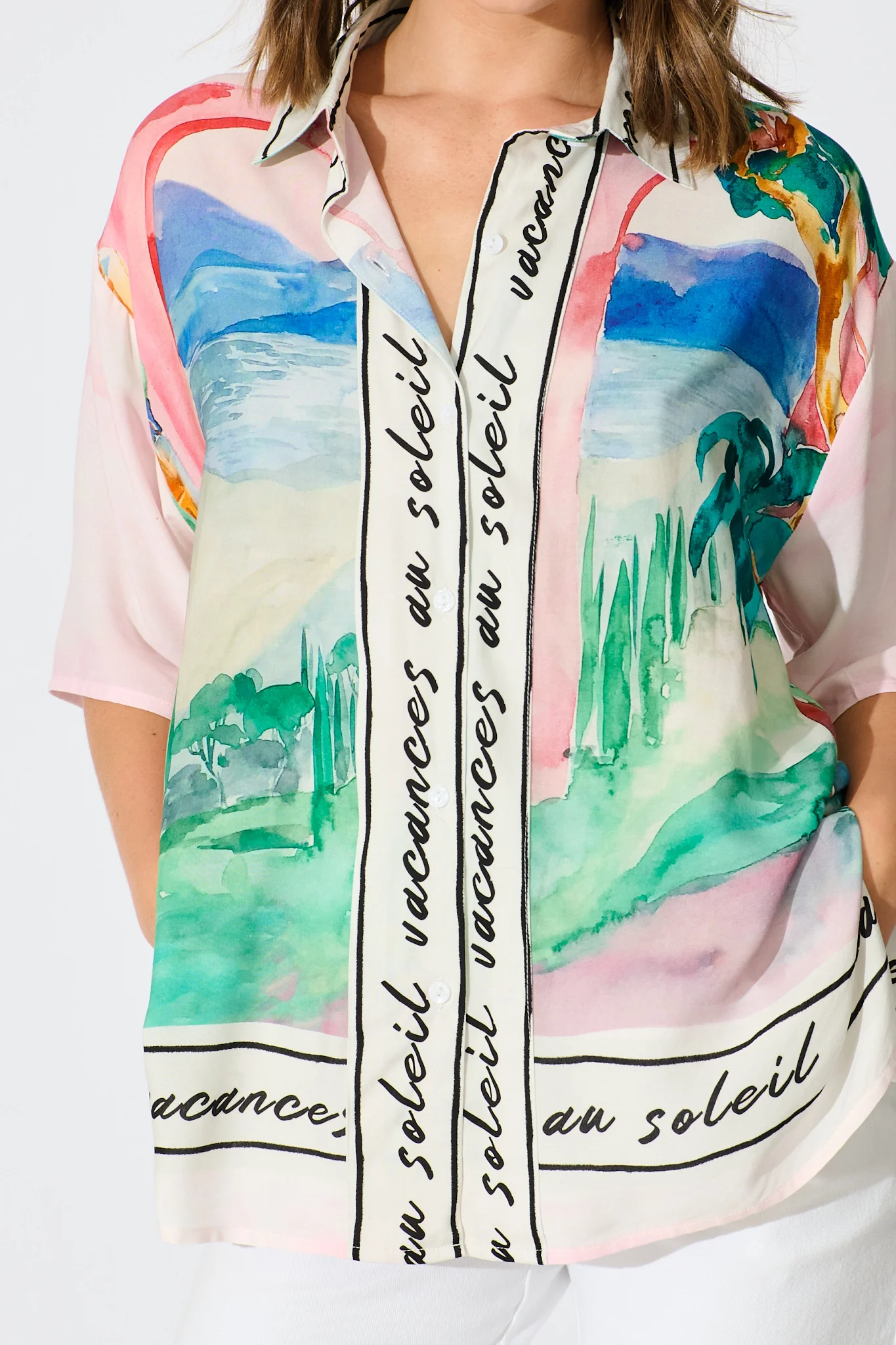 Riviera Allure Shirt in Blush Multi Landscape Print - Image 5