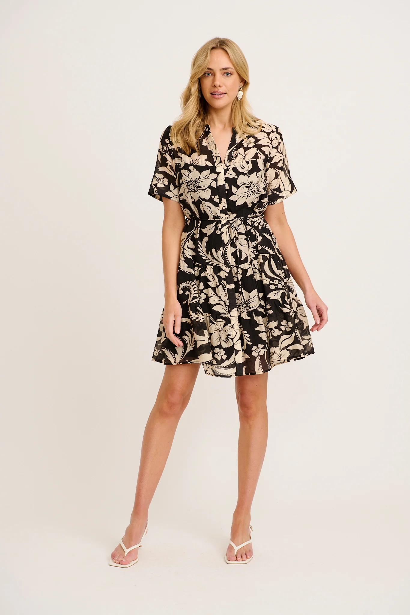 Rixie Dress in Black with Cream Floral
