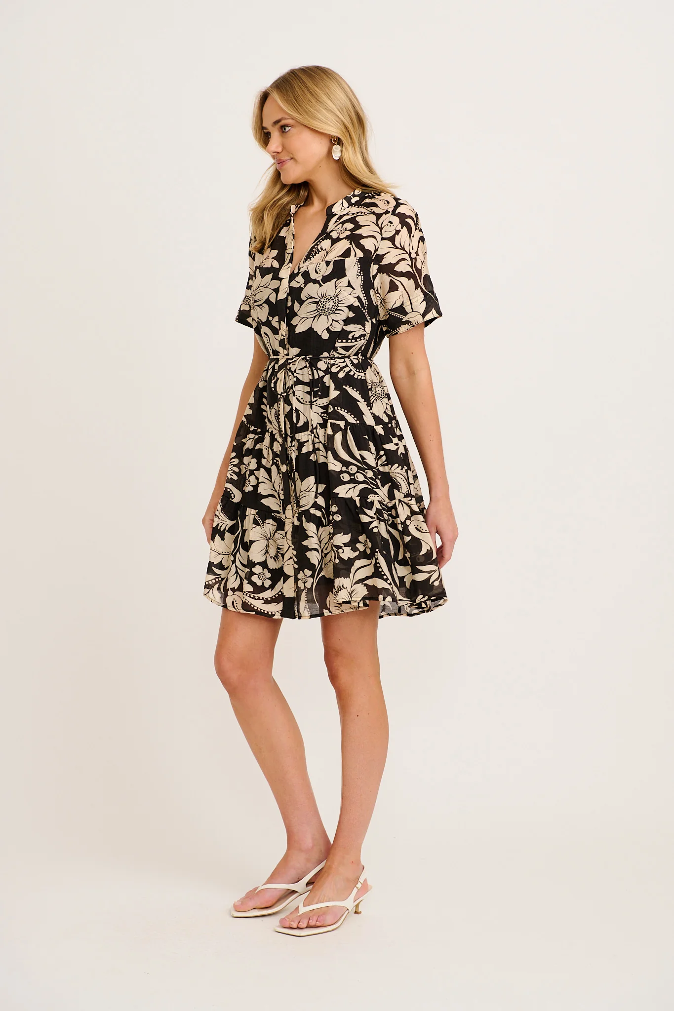 Rixie Dress in Black with Cream Floral - Image 3