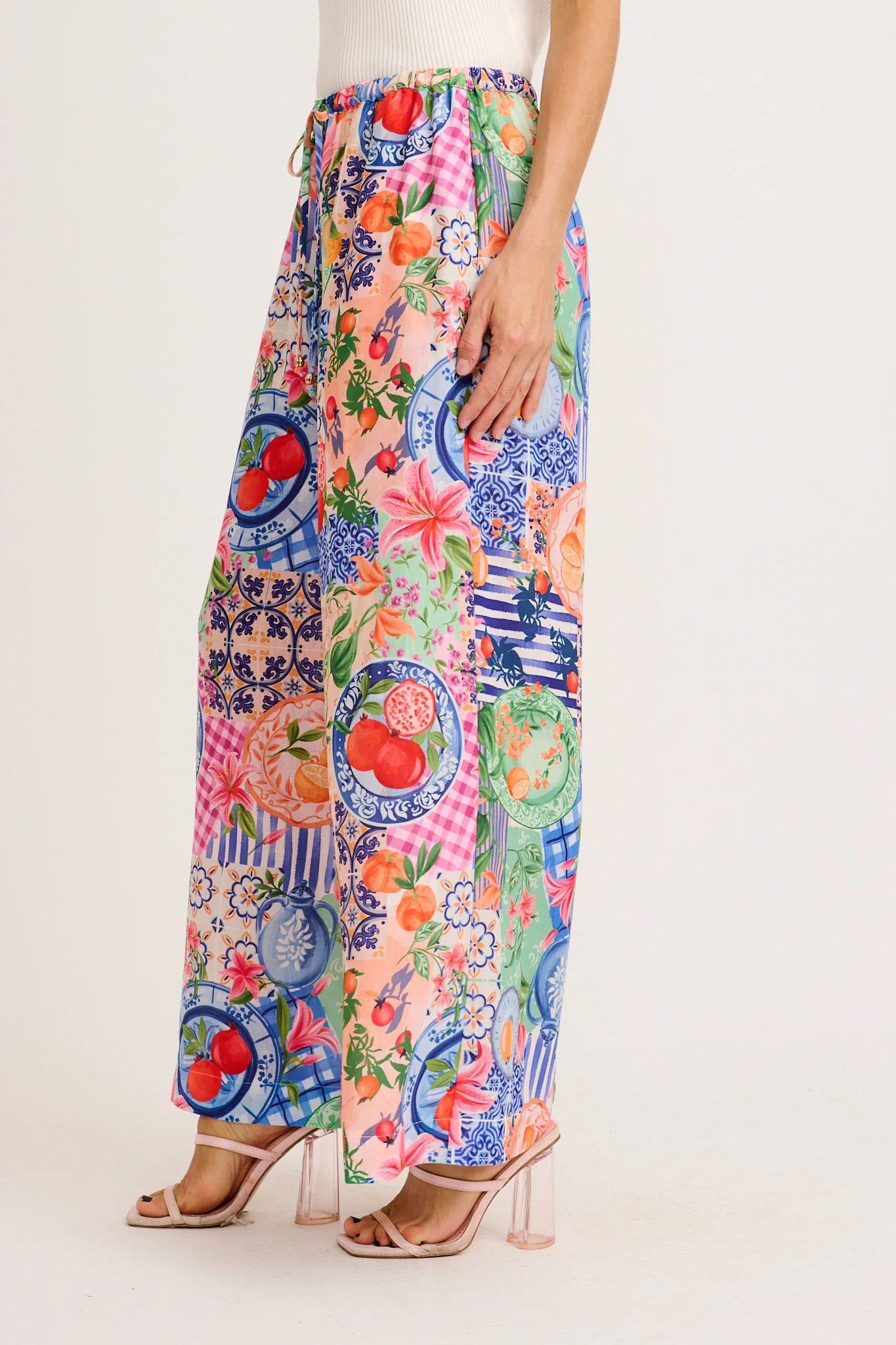Romeo Pant in Multi Fruit Patchwork Linen Blend - Image 5