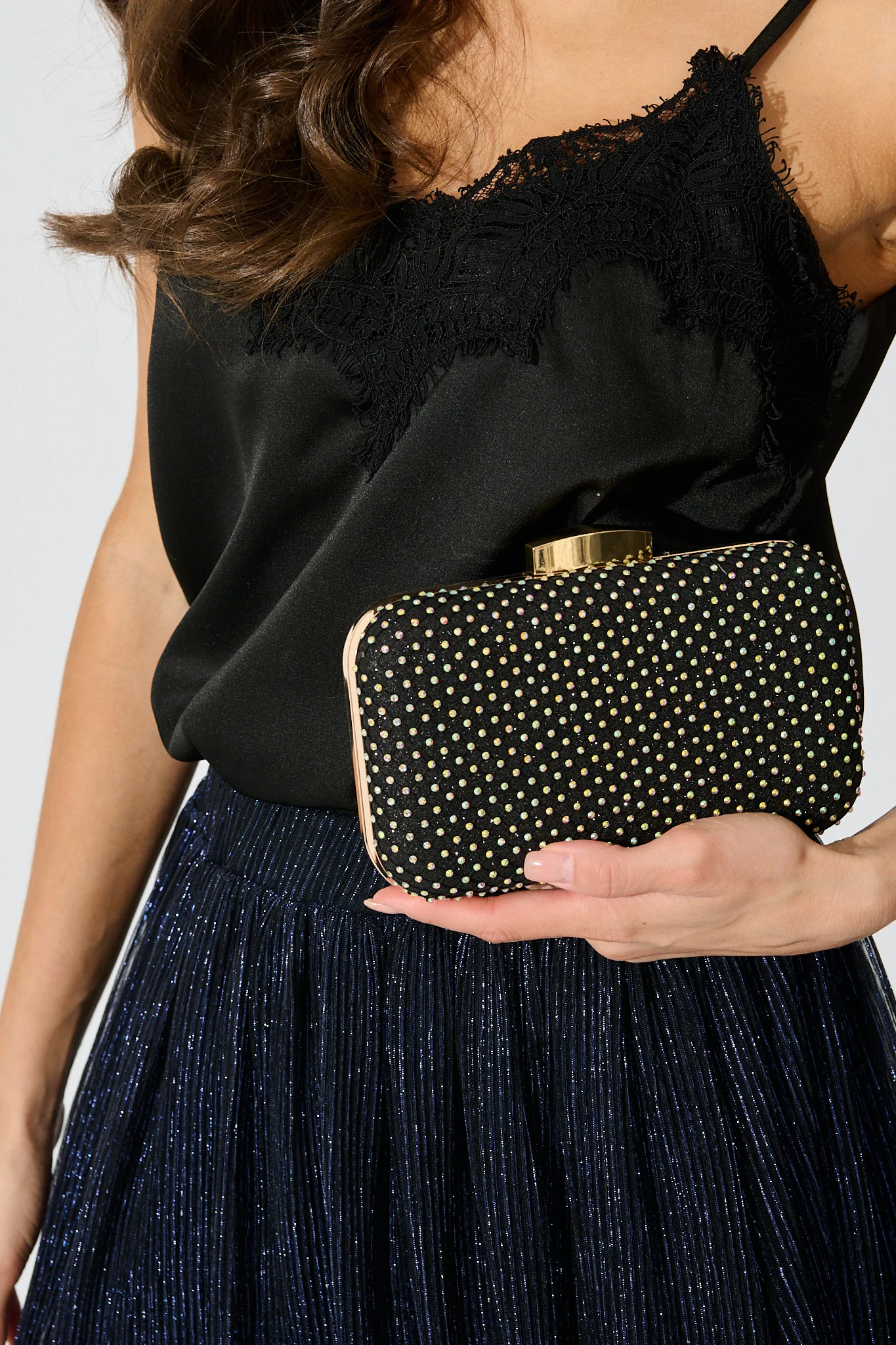 Romy Evening Clutch in Black Mesh Rhinestones - Image 3