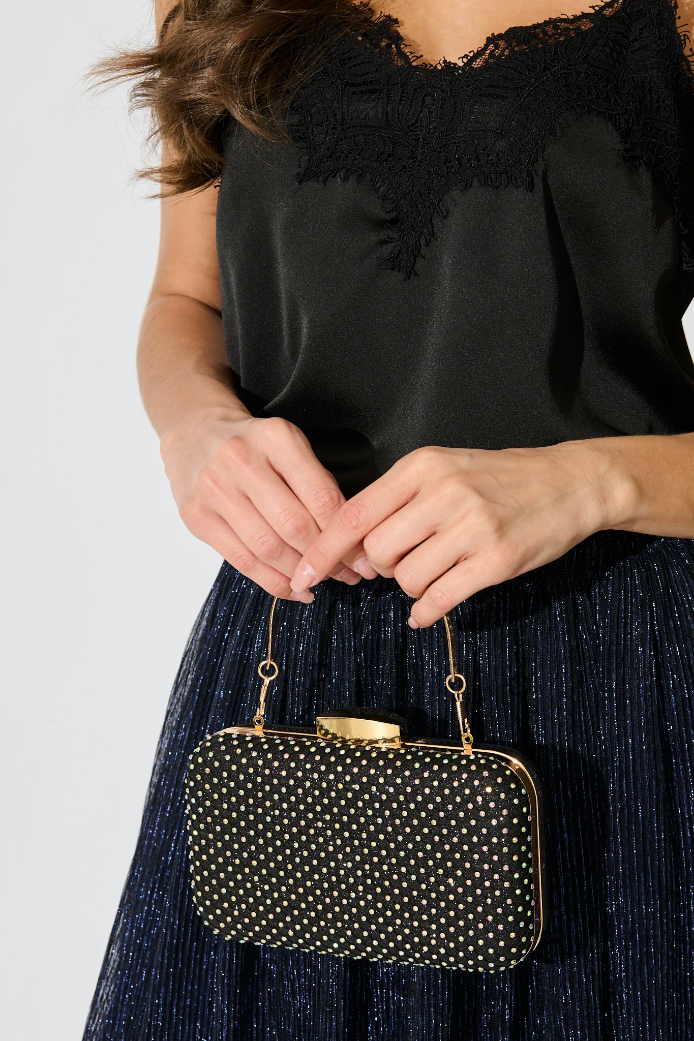 Romy Evening Clutch in Black Mesh Rhinestones - Image 4
