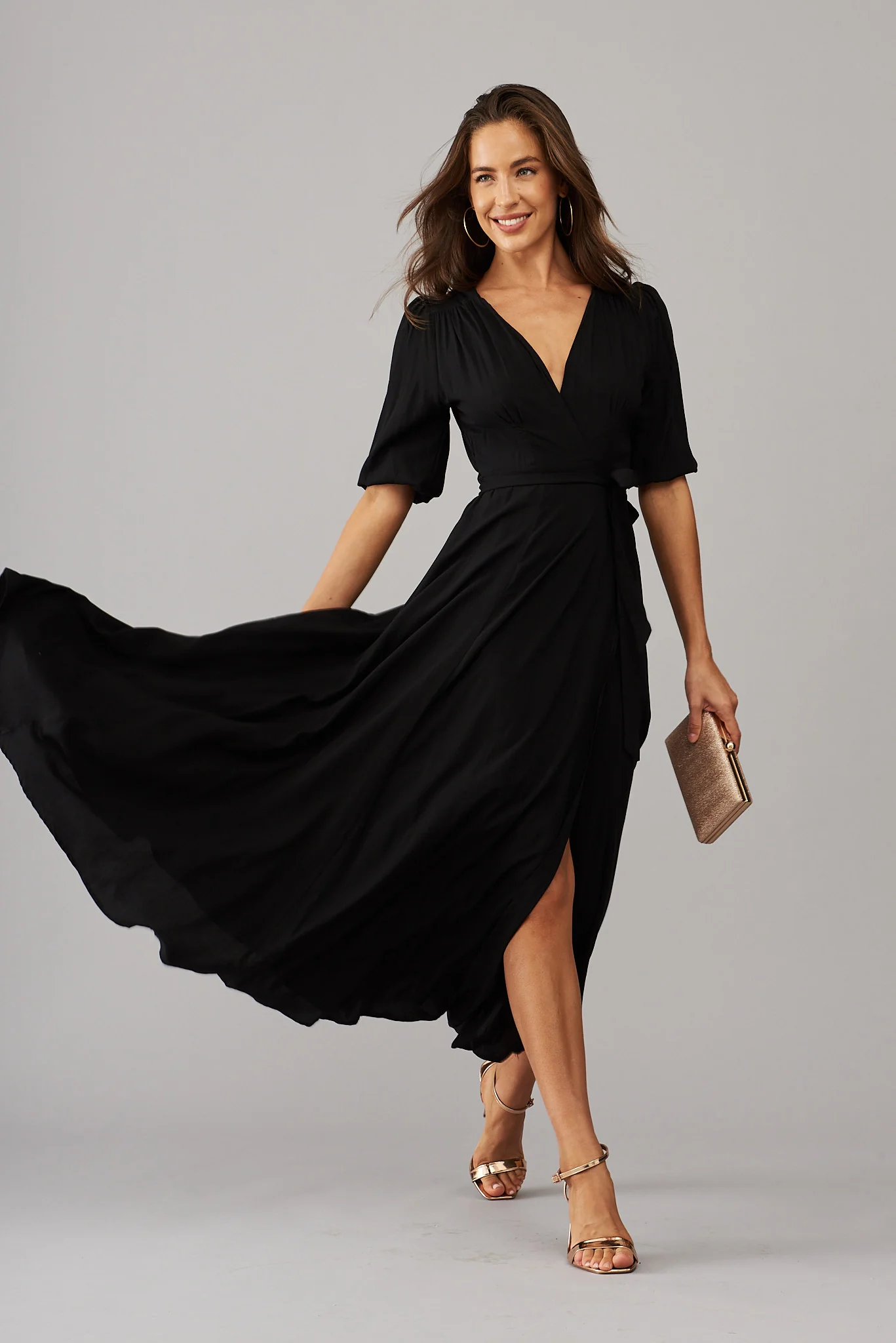 Ronda Maxi Wrap Dress In Black