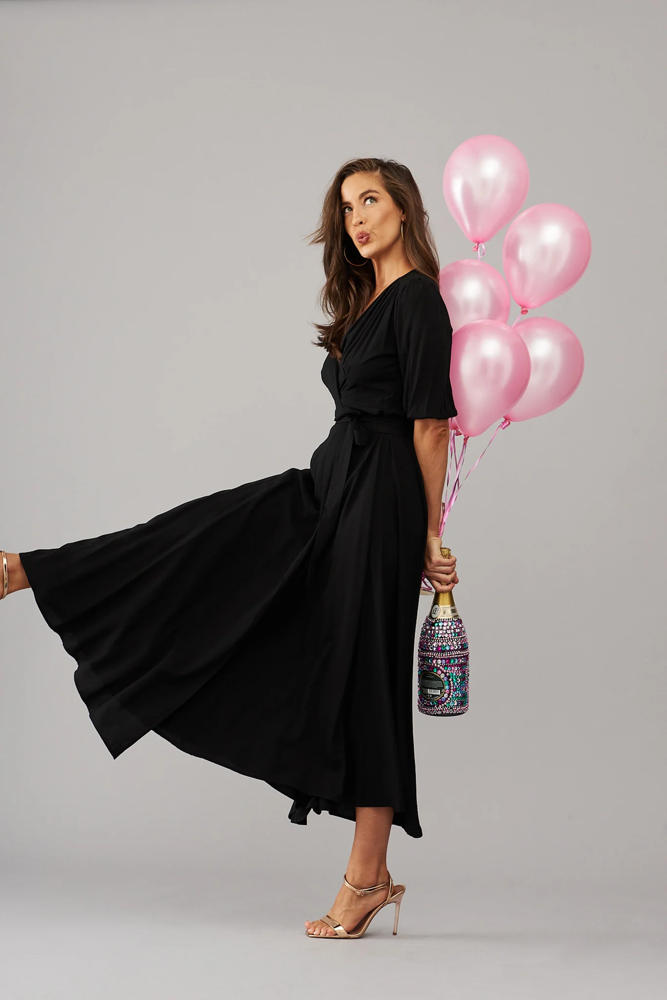 Ronda Maxi Wrap Dress In Black - Image 2