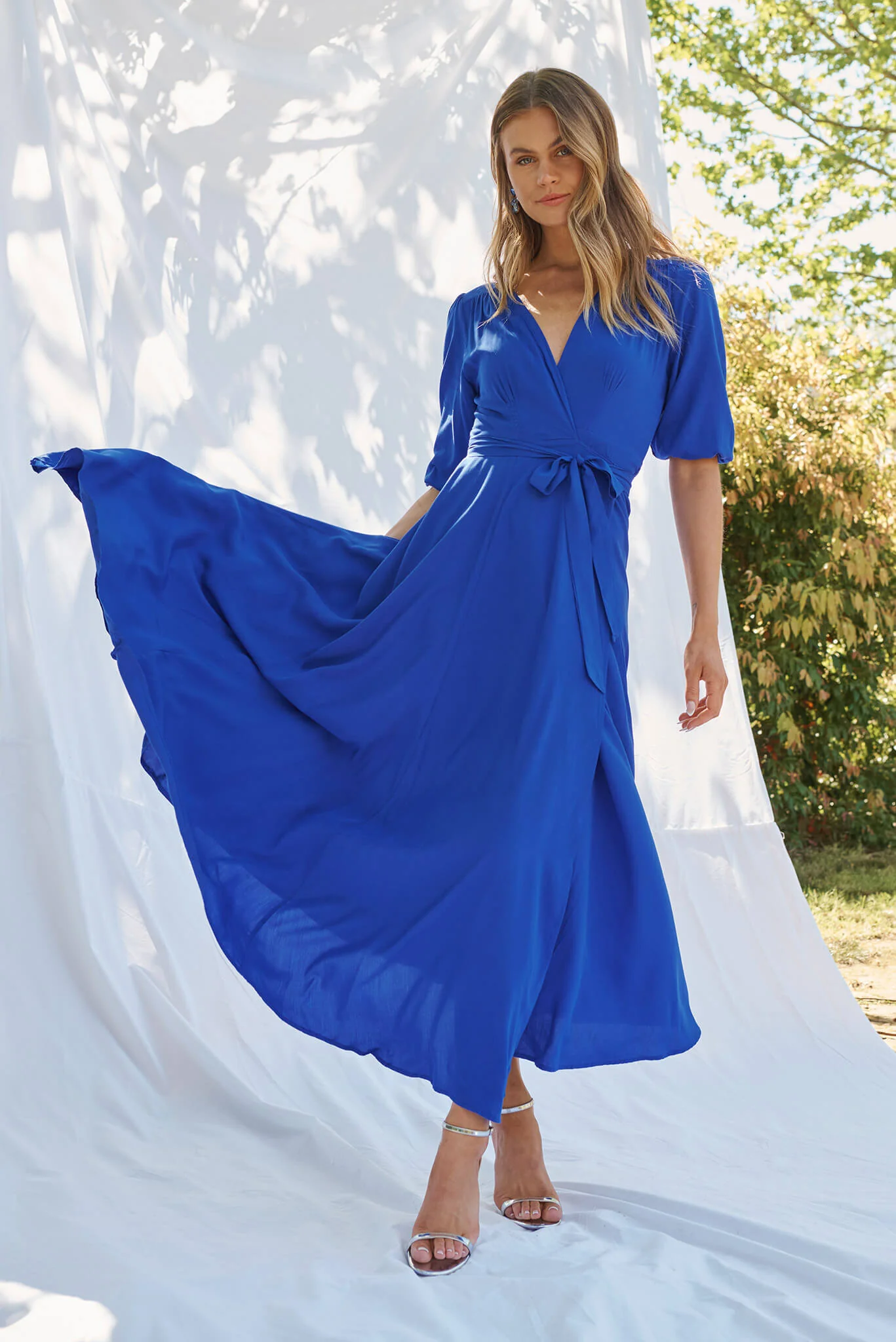 Ronda Maxi Wrap Dress In Cobalt Blue - Image 4