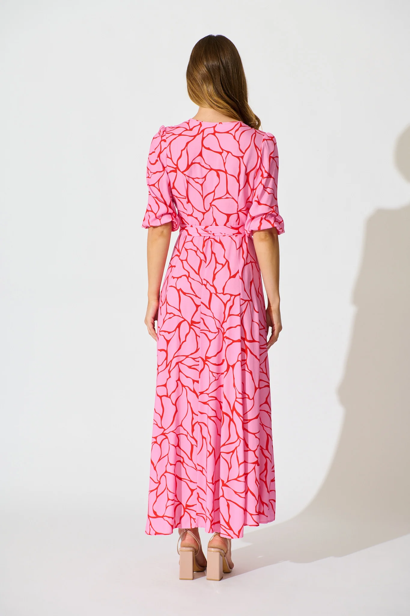 Ronda Maxi Wrap Dress in Pink Geometric Print - Image 4