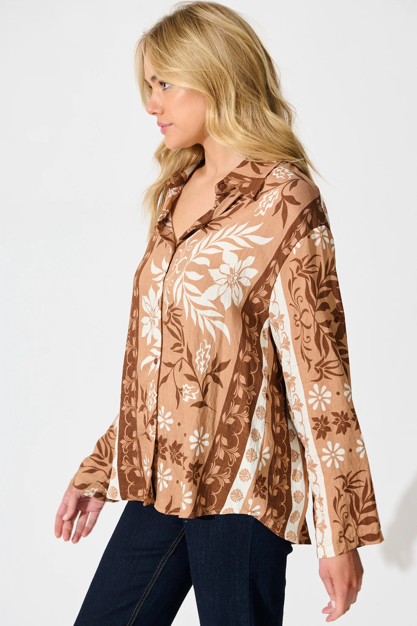 Ronika Shirt in Brown and White Print - Image 2