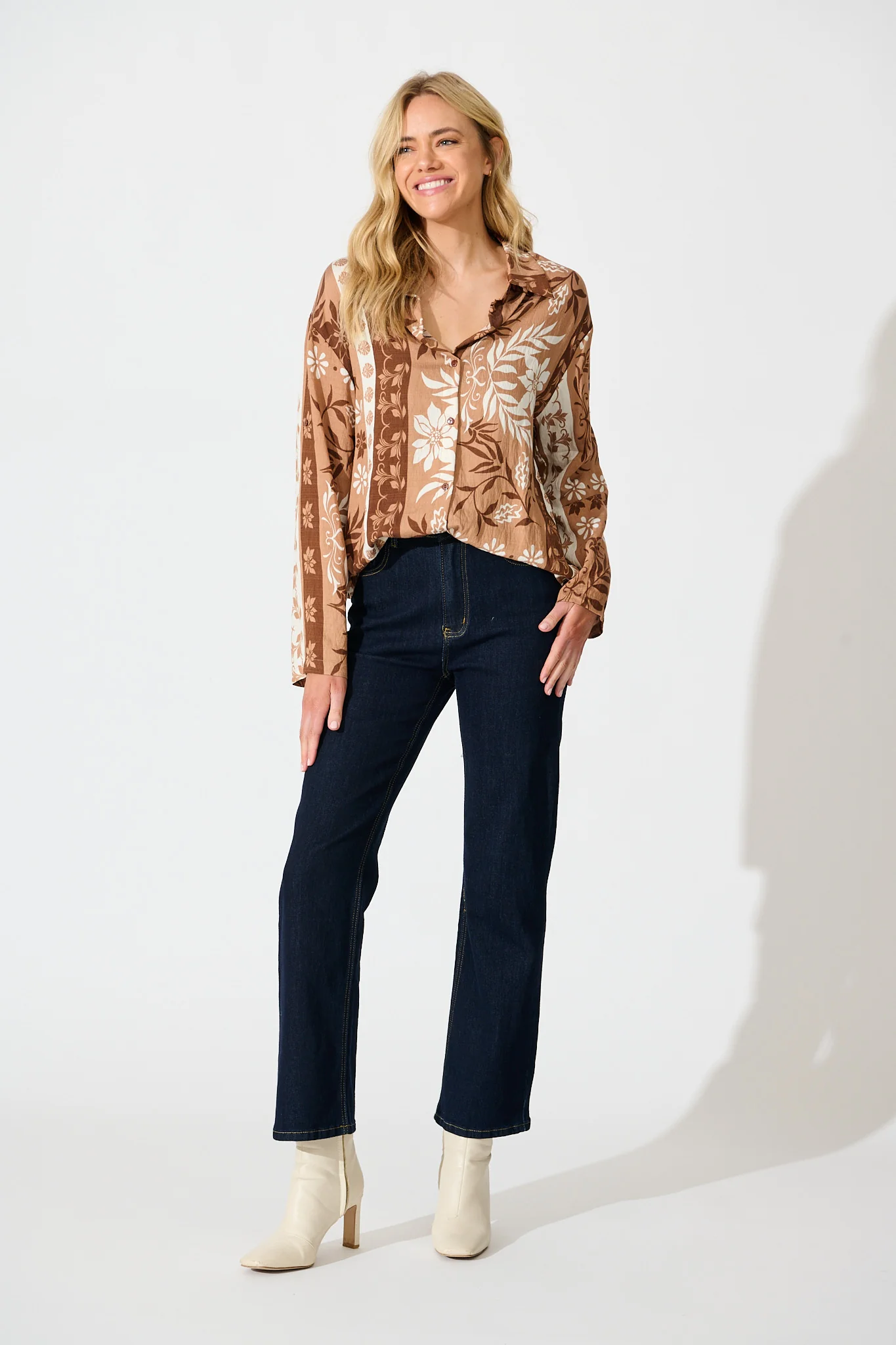 Ronika Shirt in Brown and White Print - Image 4