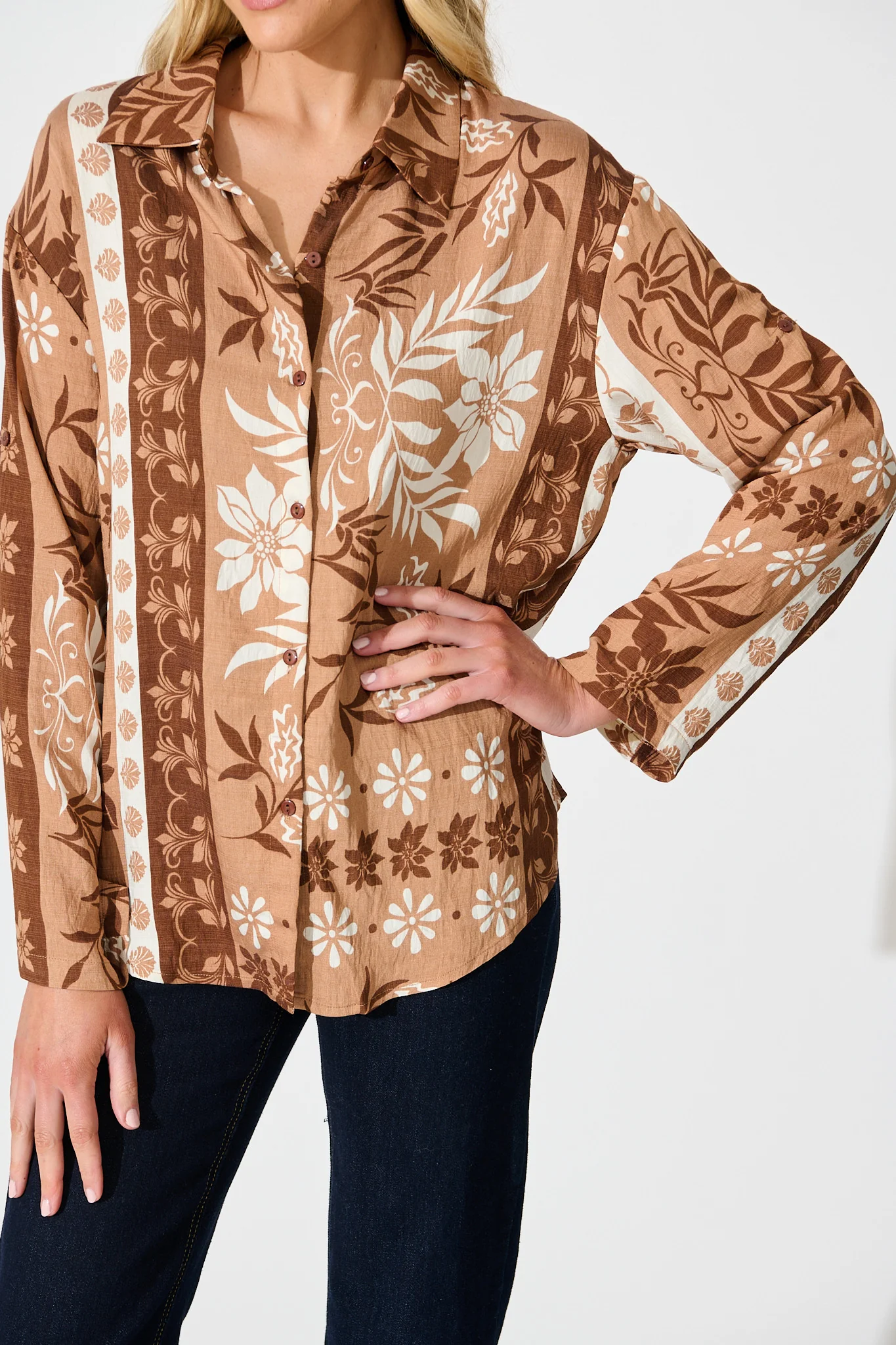 Ronika Shirt in Brown and White Print - Image 6