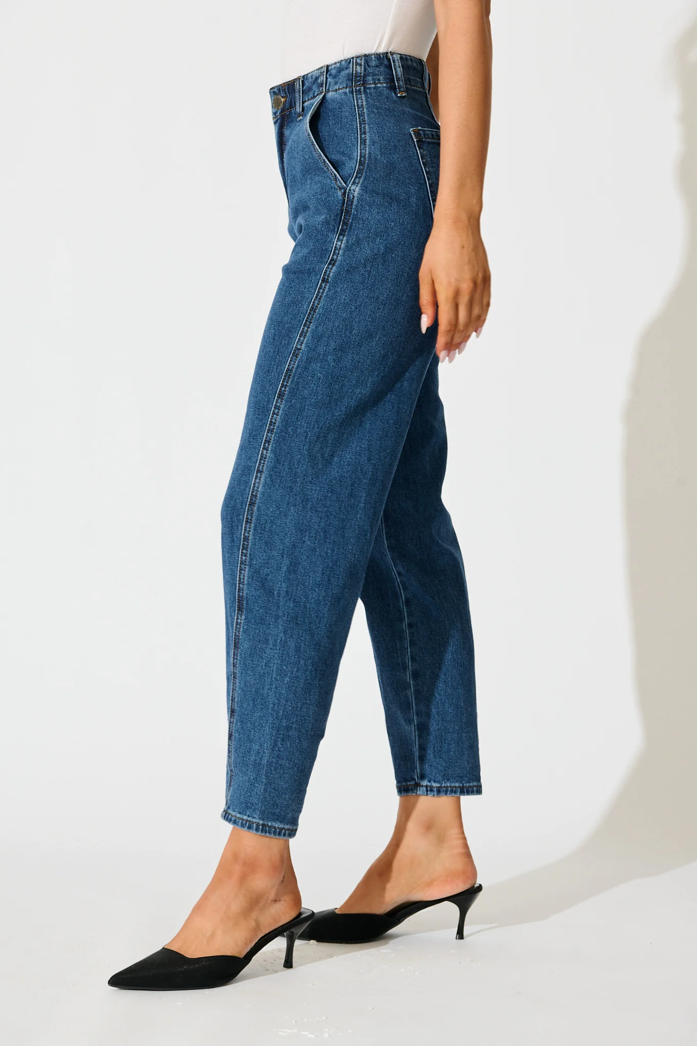 Rosalia High Rise Straight Leg Jean in Dark Blue Denim - Image 2