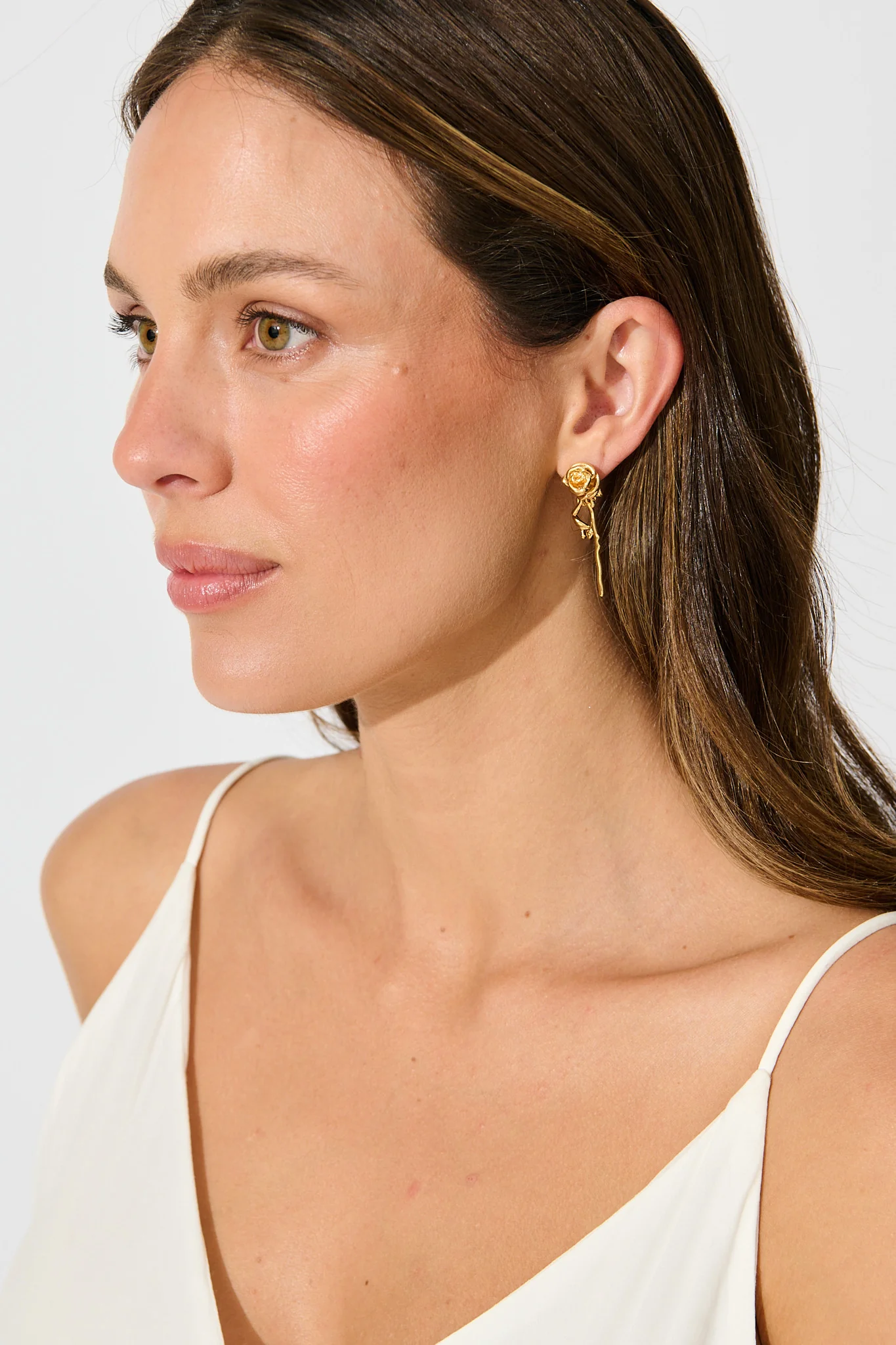 Rosalie Drop Earrings in Gold Sculpted Rose - Image 4