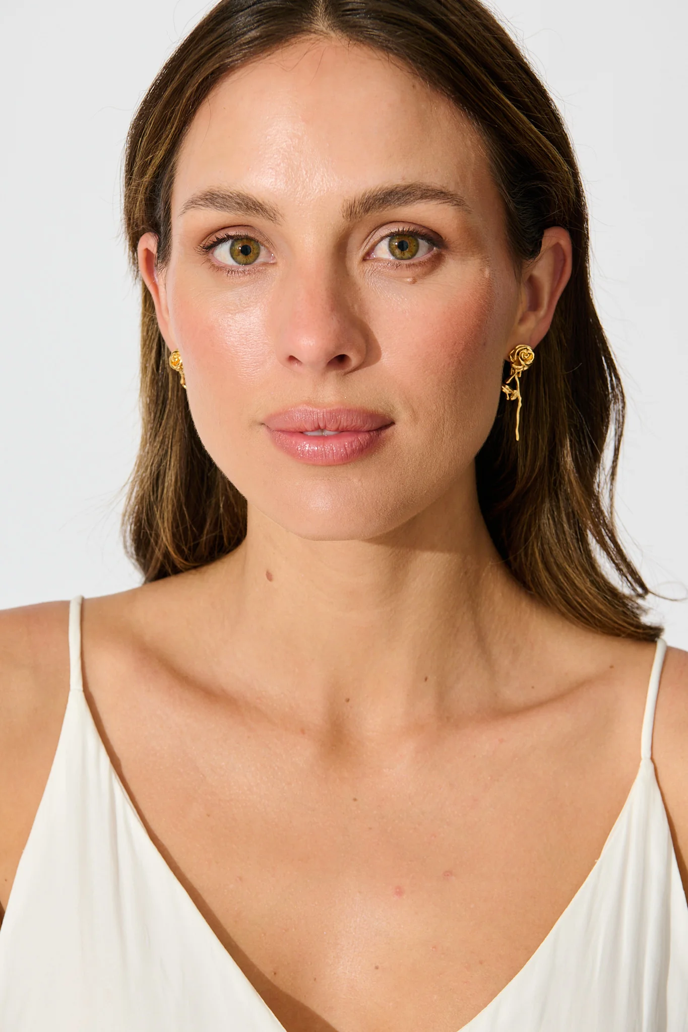 Rosalie Drop Earrings in Gold Sculpted Rose - Image 6