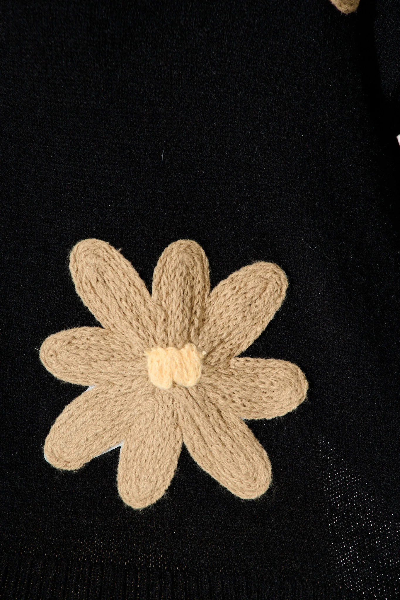 Rosalie Knit Cardigan in Black with Beige Flowers - Image 6