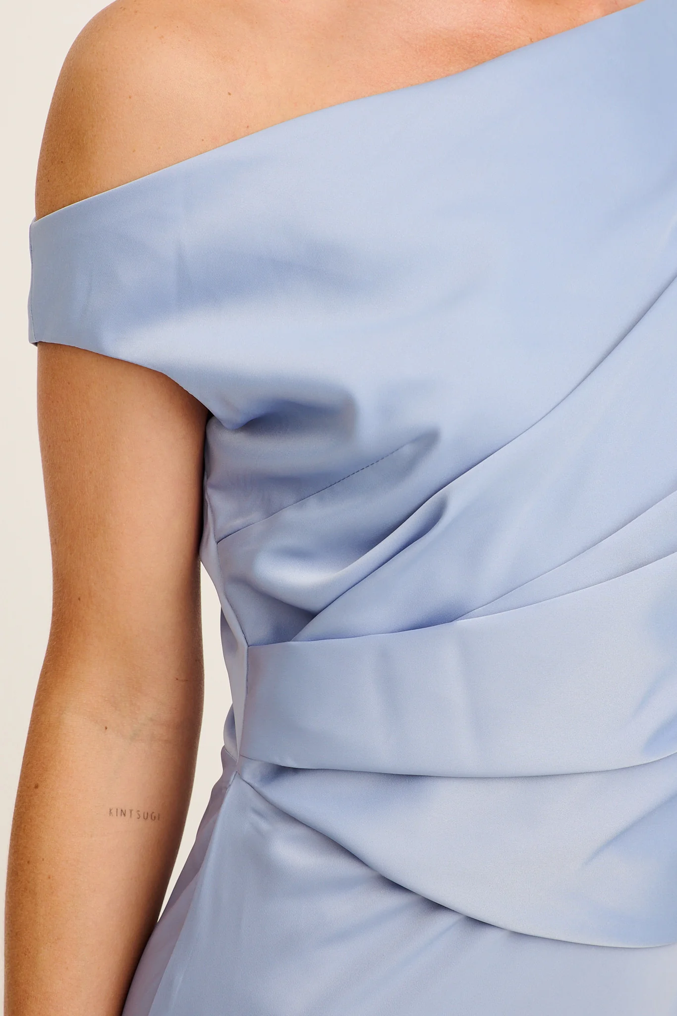 Rosé Nights One Shoulder Maxi Dress in Ice Blue Satin - Image 6