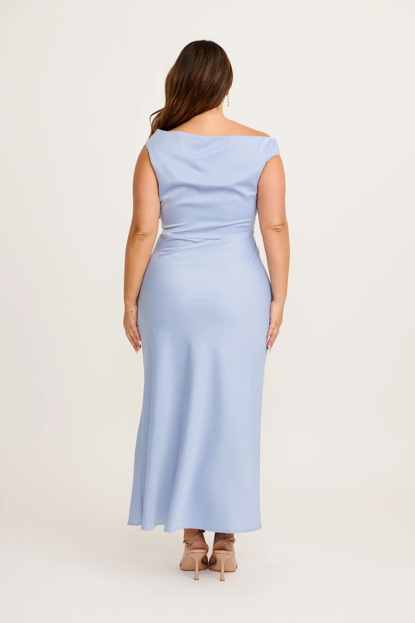 Rosé Nights One Shoulder Maxi Dress in Ice Blue Satin - Image 9