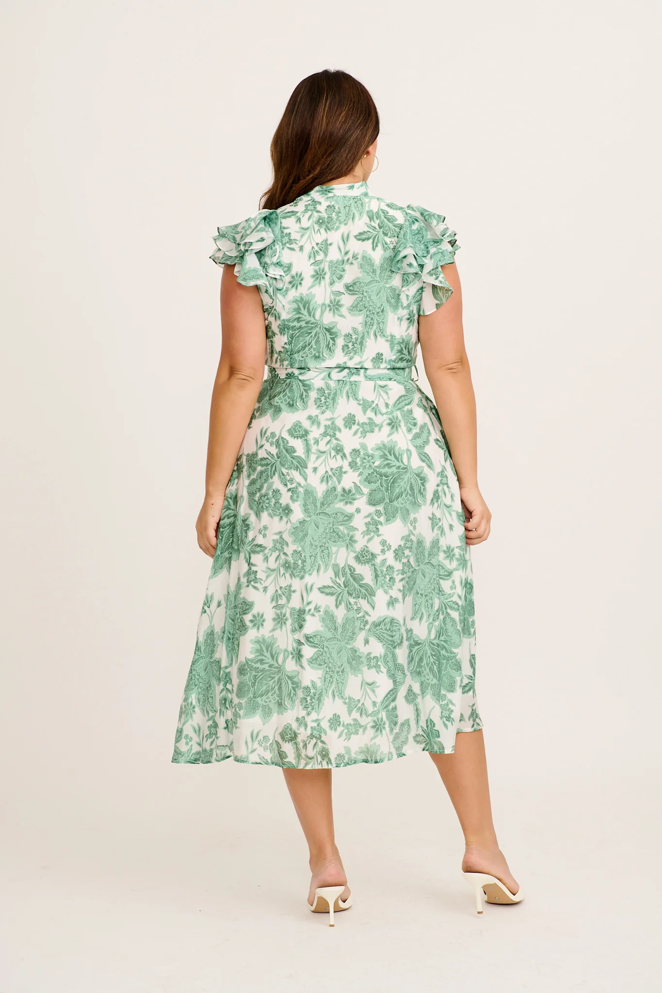 Roseabelle Midi Dress in Green Leaf Print - Image 9