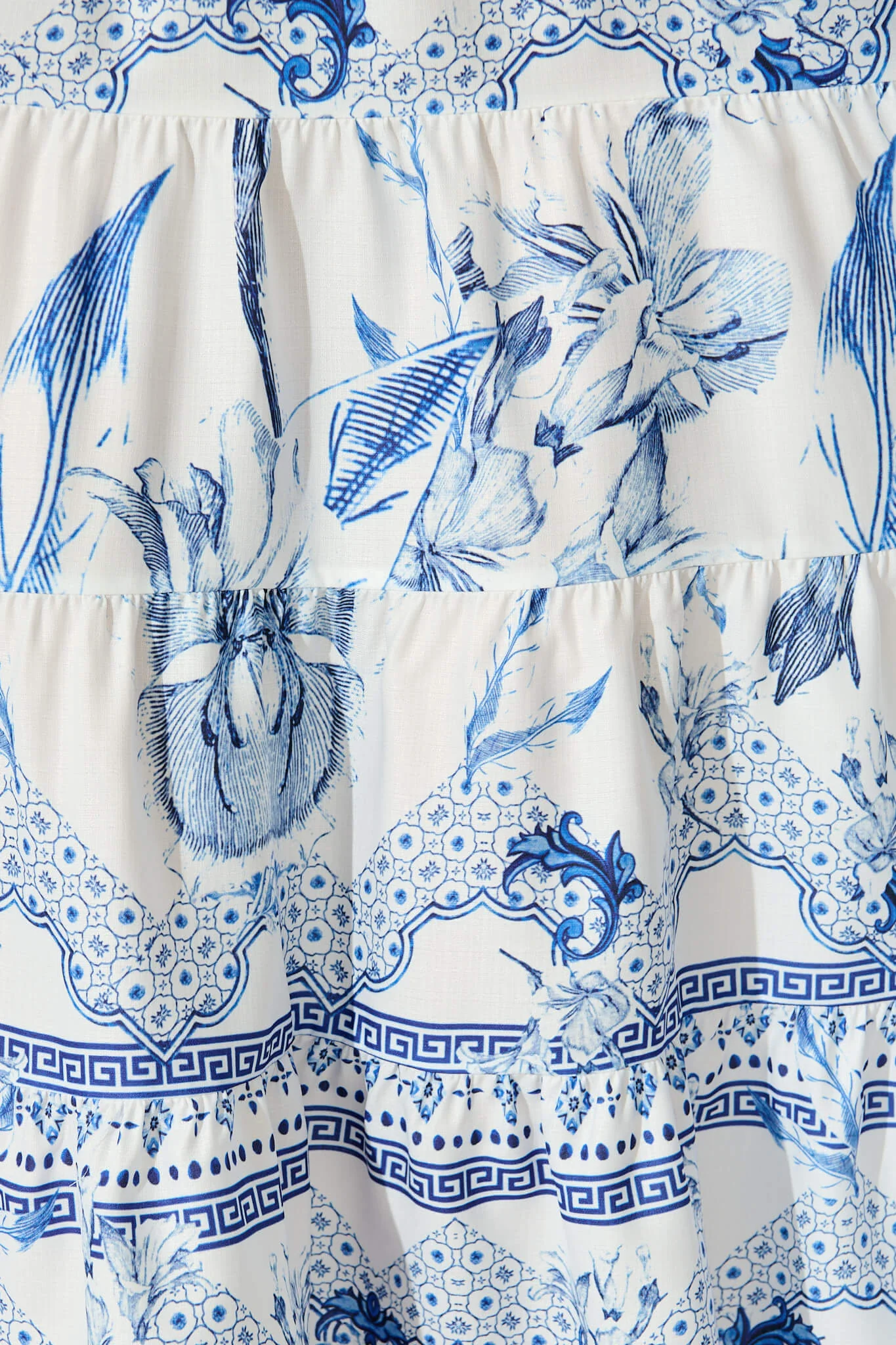 Roseau Midi Dress in White with Blue Floral Border - Image 6
