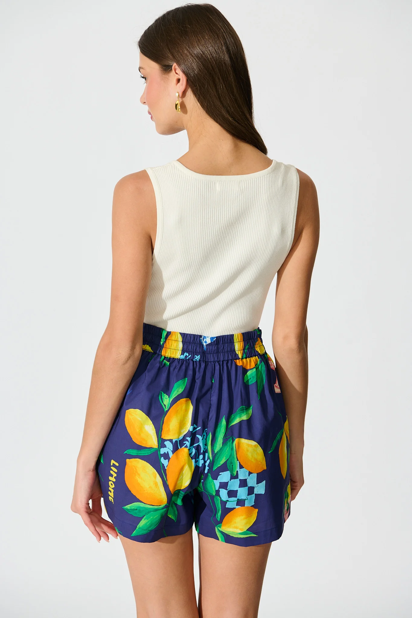 Rosela Short in Navy Lemon Print Cotton - Image 3