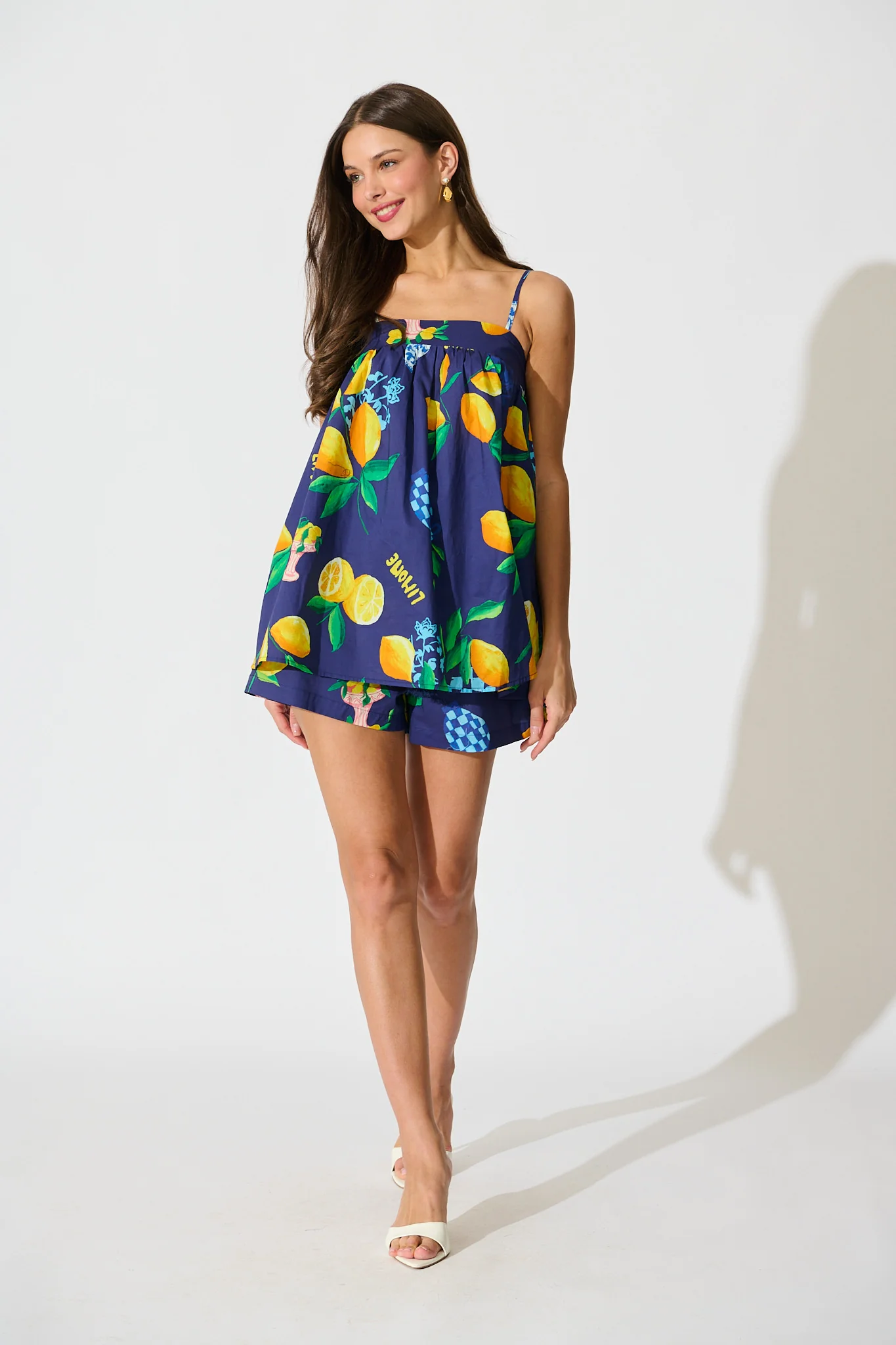 Rosela Short in Navy Lemon Print Cotton - Image 5