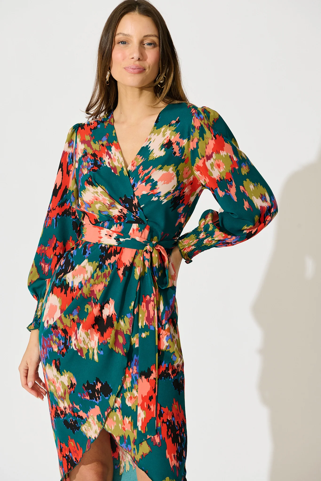 Rosemarie Midi Dress in Emerald with Abstract Print - Image 2